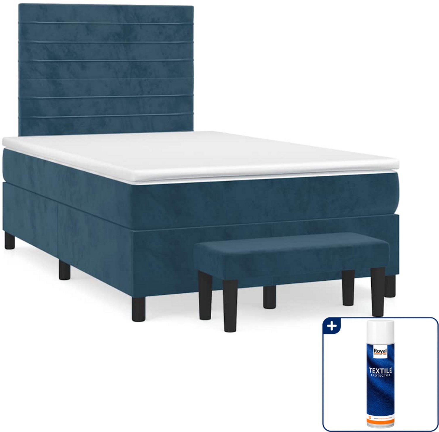 vidaXL boxspring met matras en bankje - 120 x 200 cm - donkerblauw - Inclusief textielbeschermer 500 ml