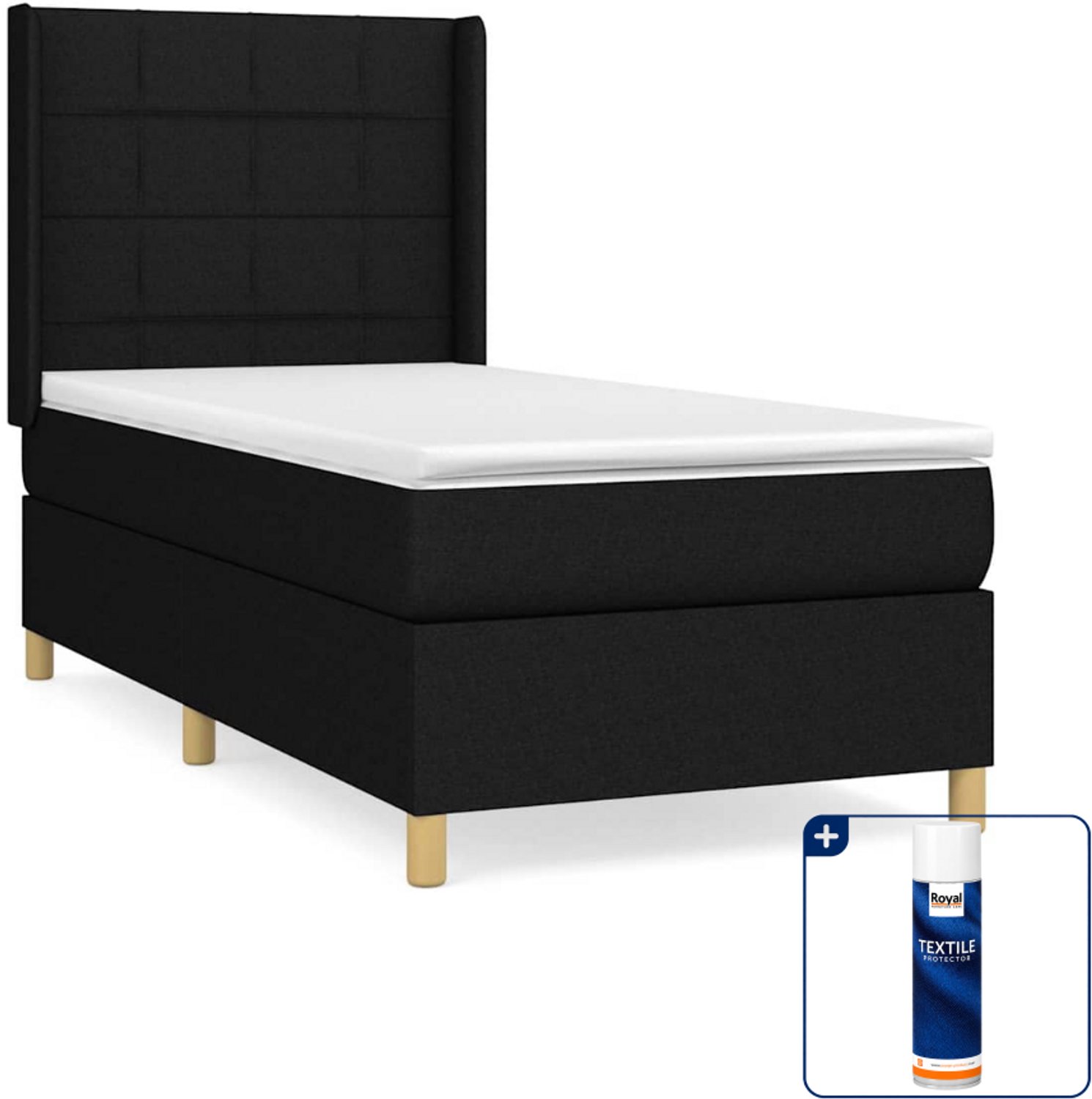 vidaXL boxspring met matras - 90 x 200 cm - stof - zwart - Inclusief textielbeschermer 500 ml