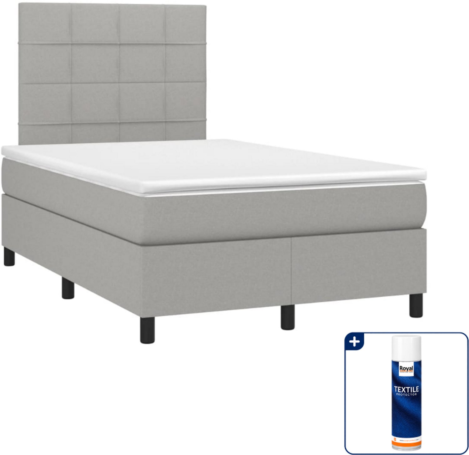 vidaXL boxspring met matras 120 x 190 cm - lichtgrijs - Inclusief textielbeschermer 500 ml
