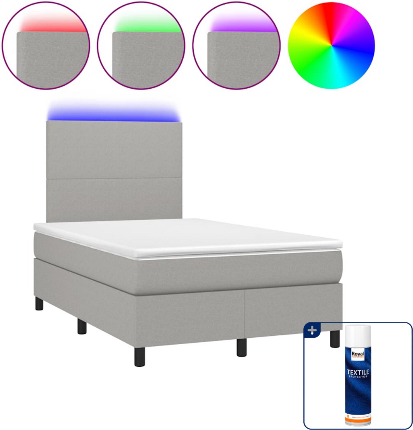 vidaXL Boxspring met matras en LED - 120 x 190 cm - lichtgrijs - Inclusief textielbeschermer 500 ml Bruin
