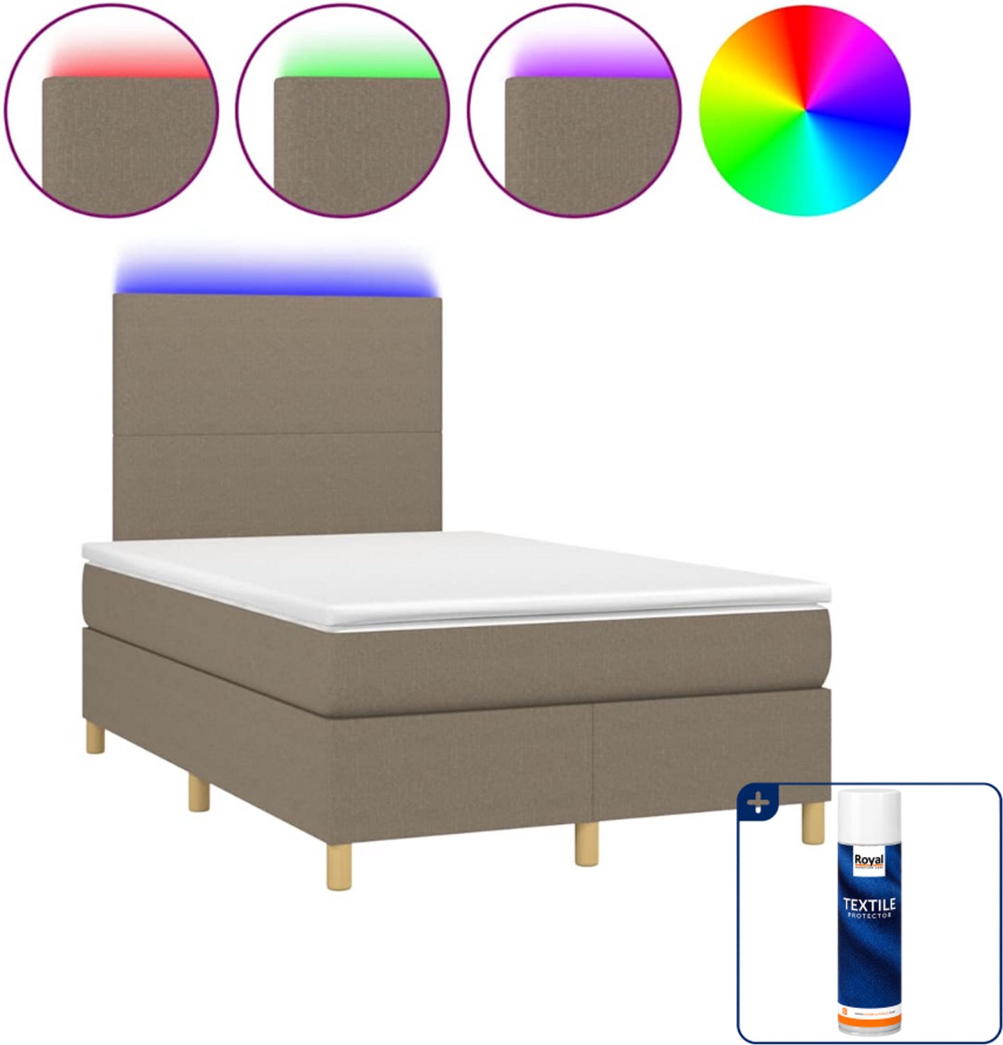 vidaXL boxspring met matras en LED - 120 x 190 cm - taupe - Inclusief textielbeschermer 500 ml