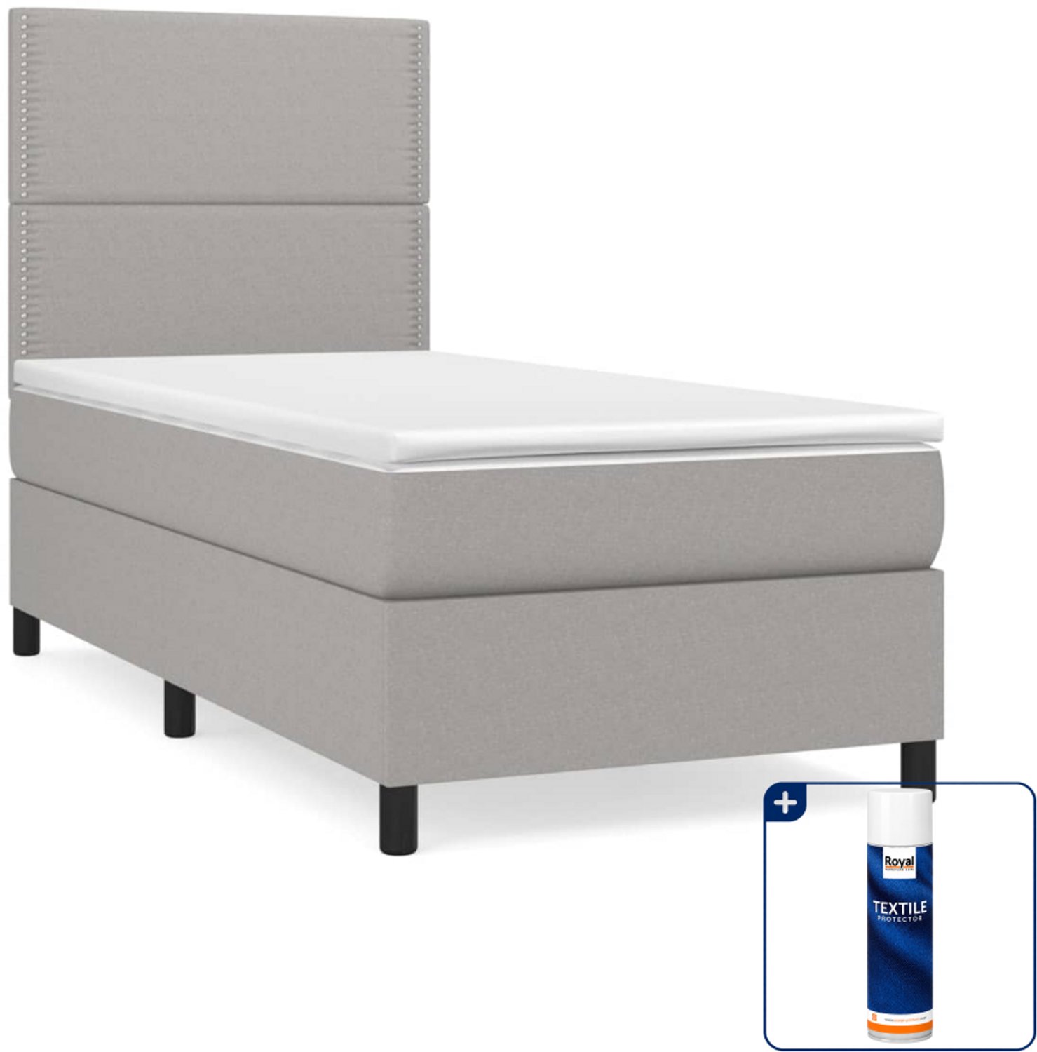 vidaXL boxspring met matras 90 x 200 cm - stof - lichtgrijs - Inclusief textielbeschermer 500 ml