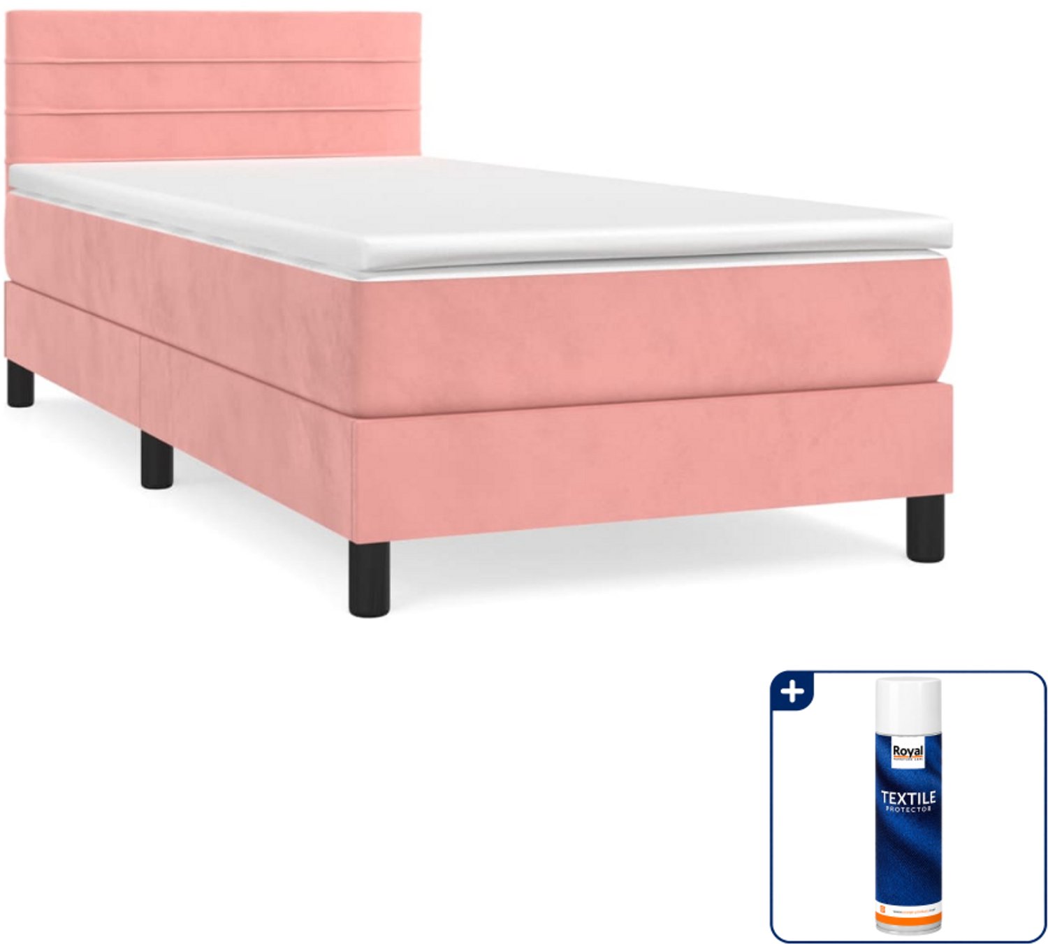 vidaXL boxspring met matras - 80 x 200 cm - fluweel - roze - Inclusief textielbeschermer 500 ml