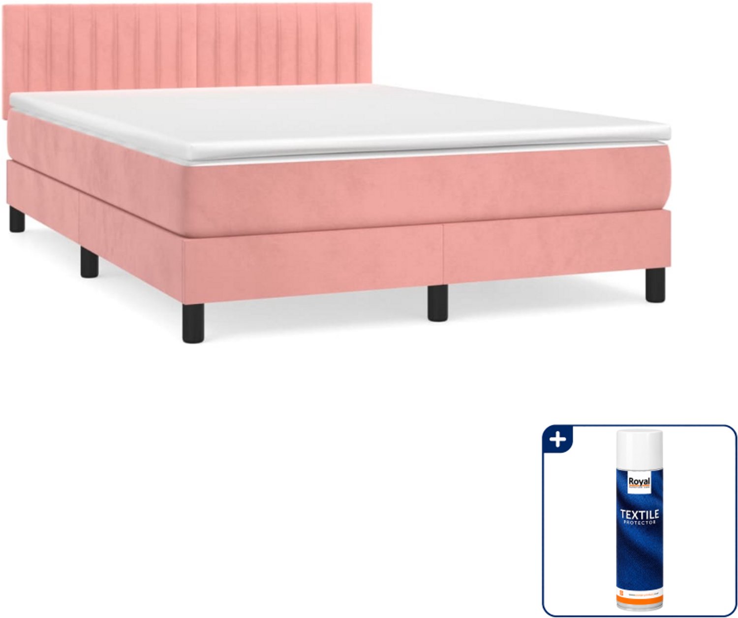 vidaXL boxspring met matras 140 x 190 cm - fluweel - roze - Inclusief textielbeschermer 500 ml