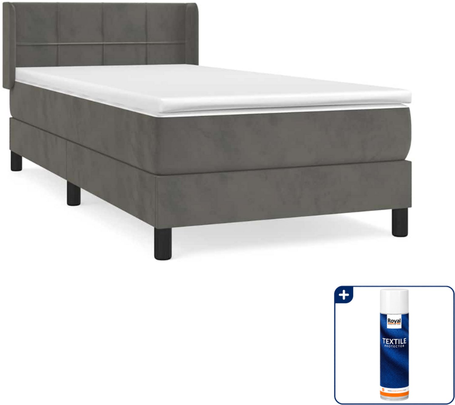 vidaXL boxspring met matras 80 x 200 cm - fluweel - donkergrijs - Inclusief textielbeschermer 500 ml