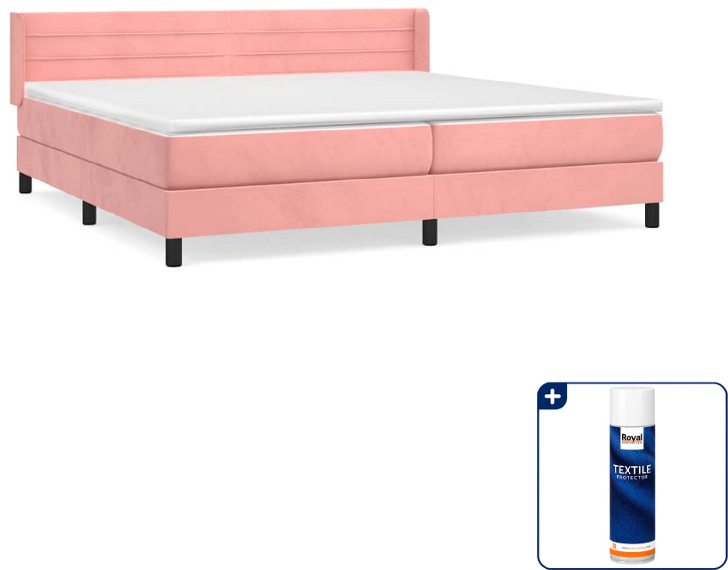 vidaXL boxspring met matras 200 x 200 cm - fluweel - roze - Inclusief textielbeschermer 500 ml