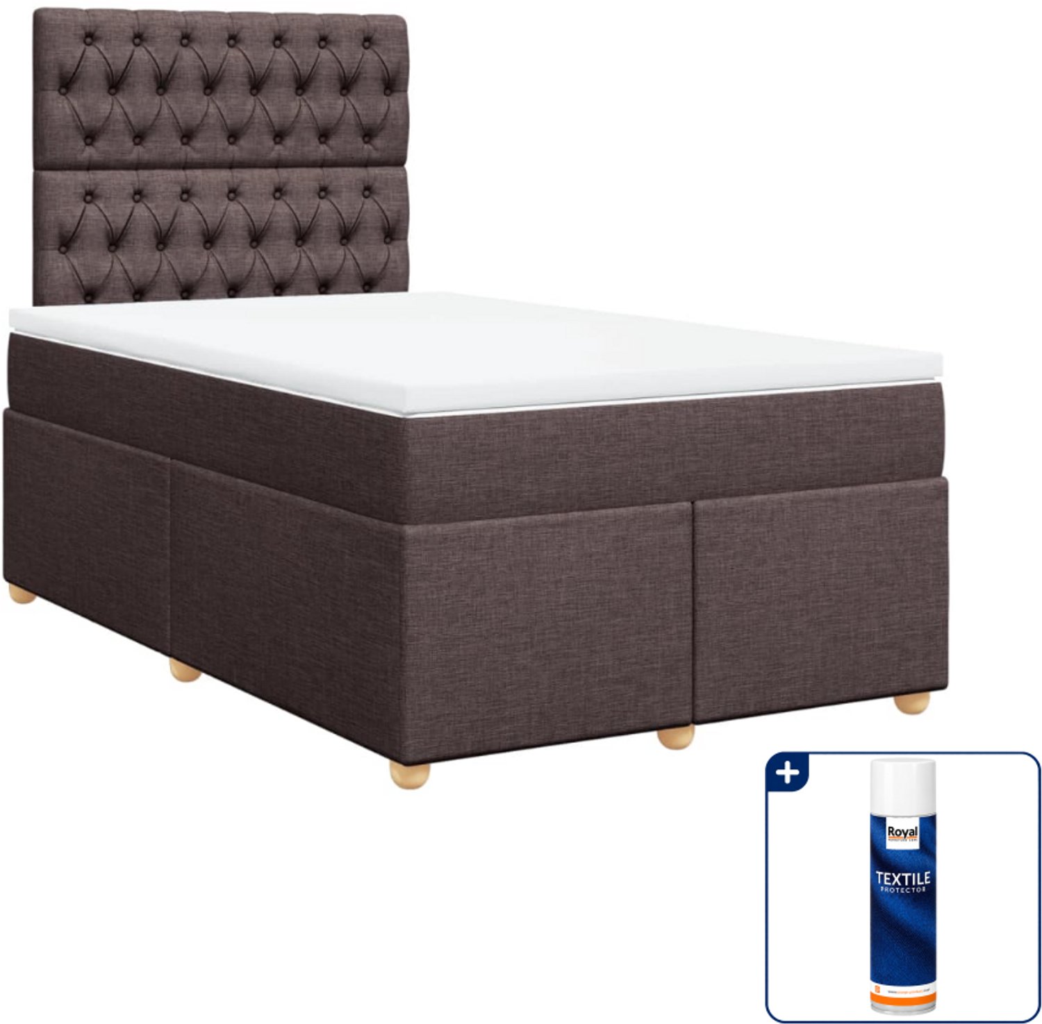 vidaXL boxspring met matras 120 x 190 cm - stof - donkerbruin - Inclusief textielbeschermer 500 ml