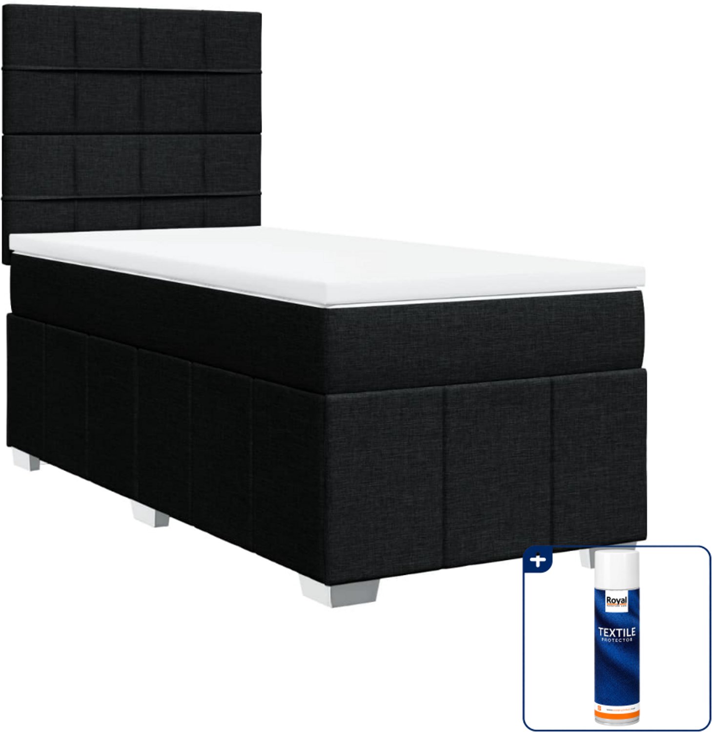 vidaXL boxspring met matras 90 x 200 cm - stof - zwart - Inclusief textielbeschermer 500 ml