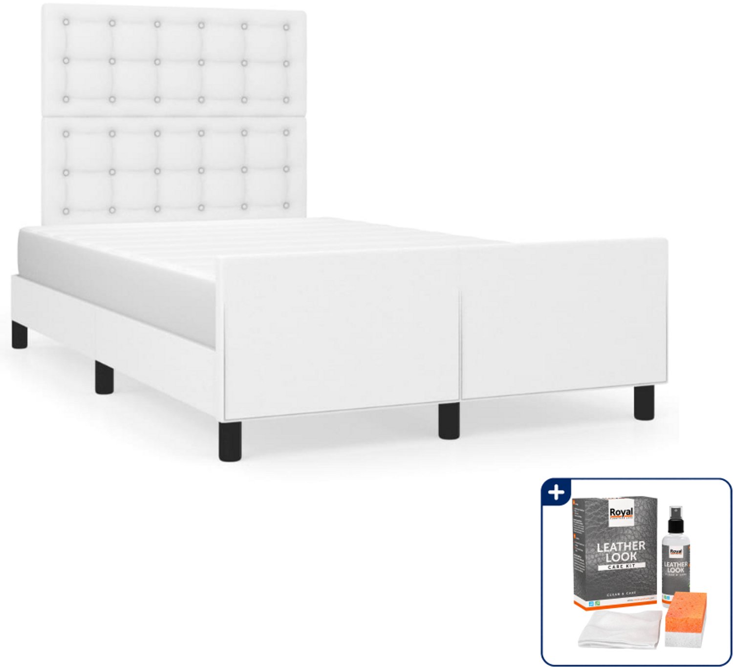 vidaXL bedframe - 120 x 190 cm - kunstleer - wit - Inclusief onderhoudsset voor kunstleer 150 ml Bruin