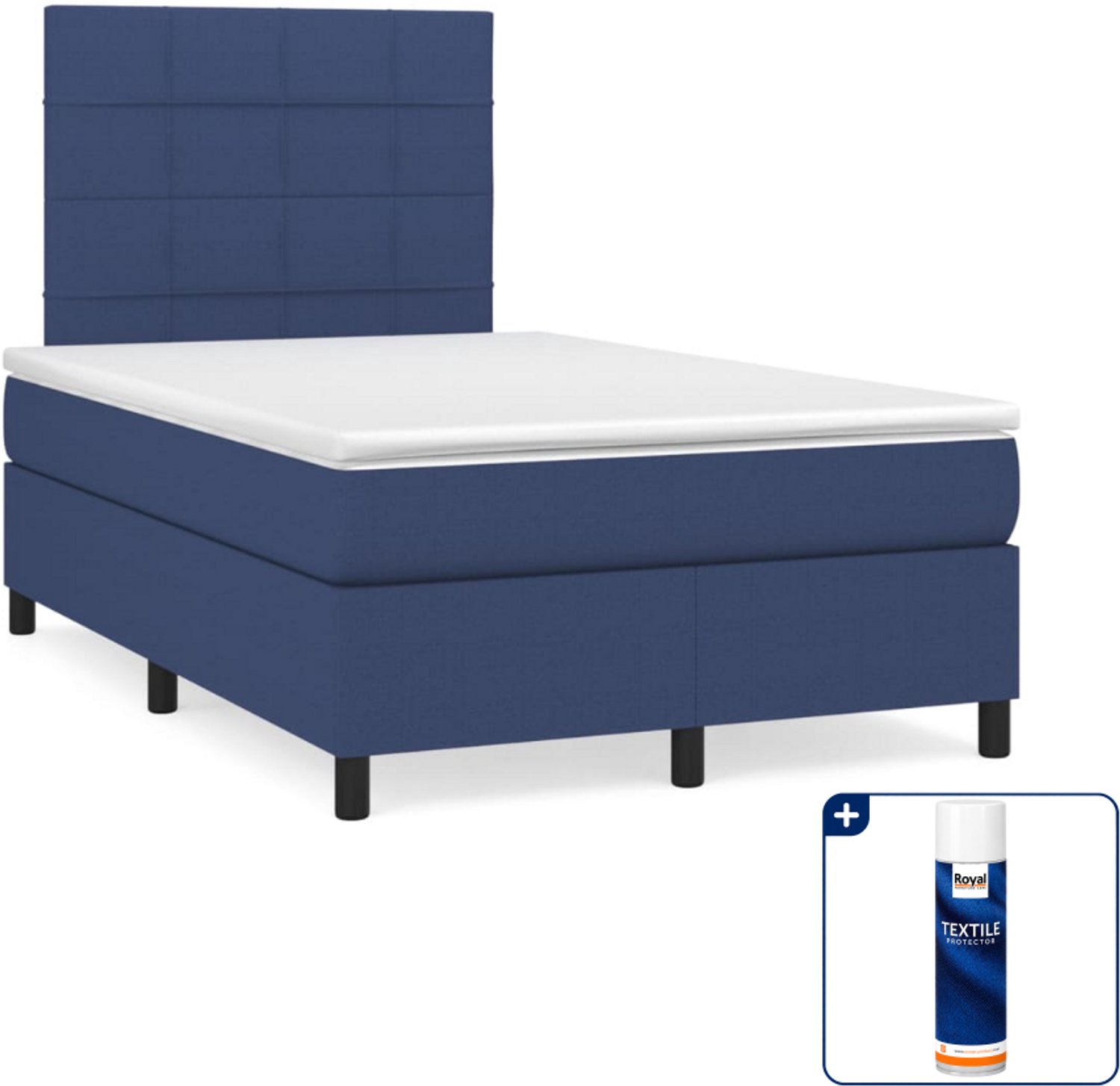 vidaXL boxspring met matras - 120 x 200 cm - stof - blauw - Inclusief textielbeschermer 500 ml
