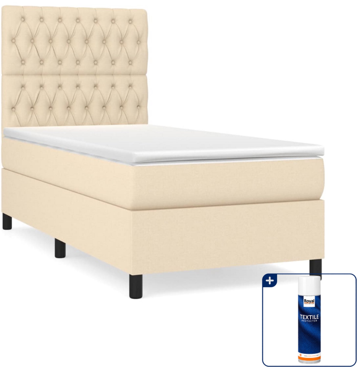 vidaXL boxspring met matras - 90 x 190 cm - stof - crèmekleurig - Inclusief textielbeschermer 500 ml