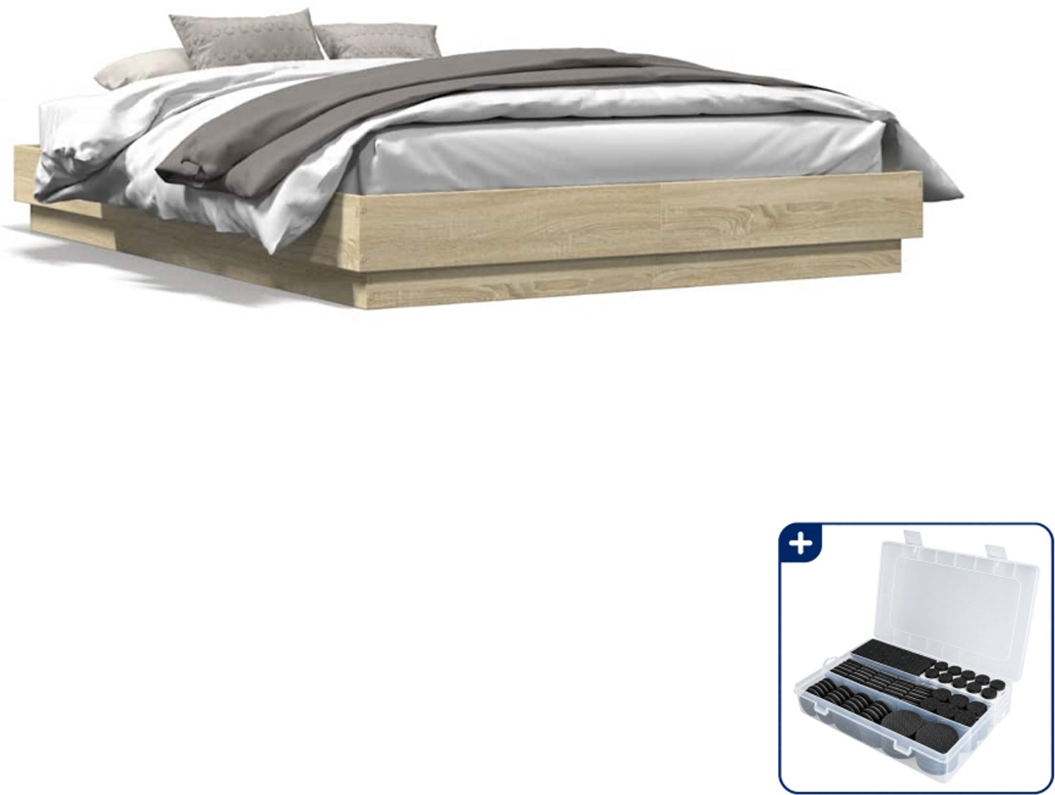 vidaXL Bedframe - Small double - 140 x 200 cm - sonoma eiken - Inclusief antikrasvilt 177-delig Wit