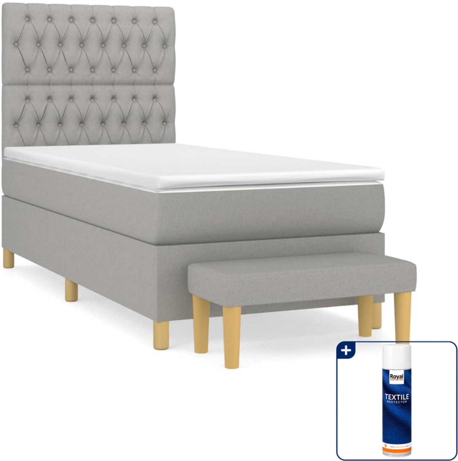 vidaXL boxspring met matras en bankje - 100 x 200 cm - lichtgrijs - Inclusief textielbeschermer 500 ml