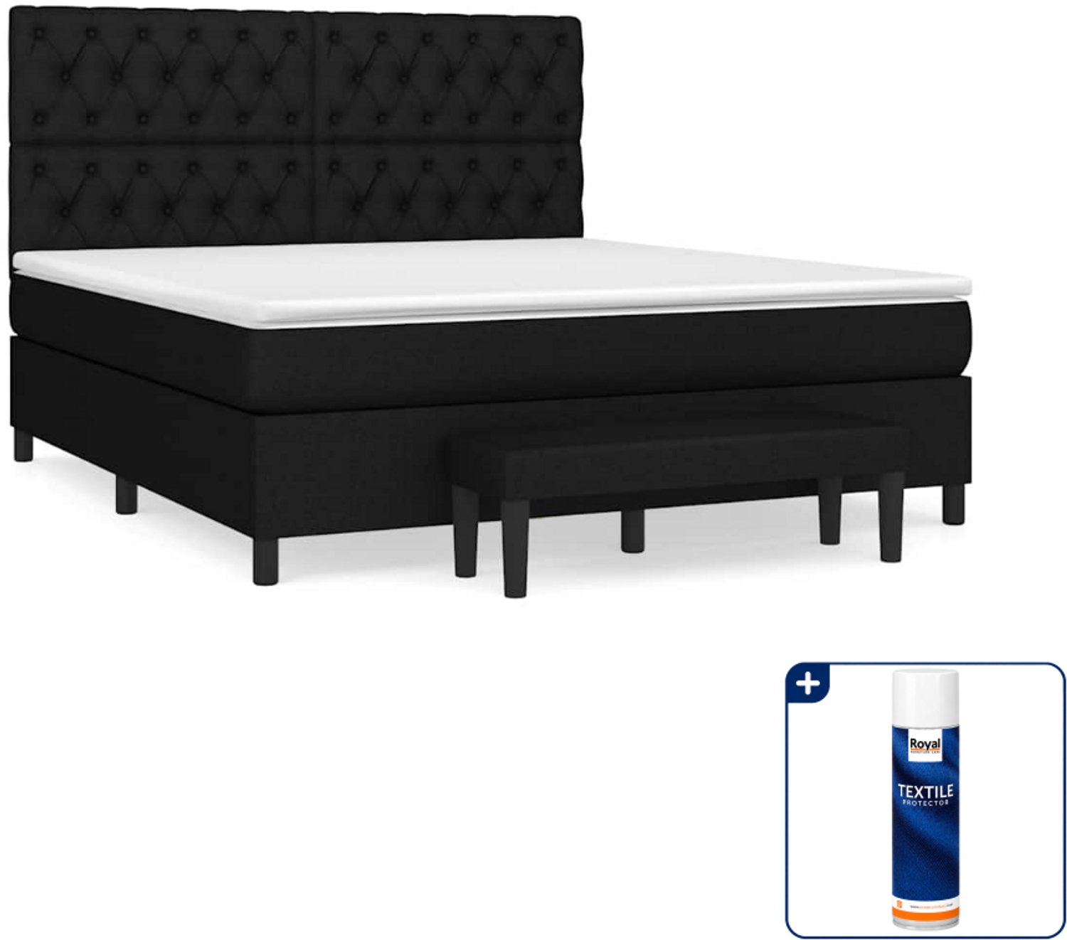vidaXL boxspring met matras - Queensize - 160 x 200 cm - zwart - Inclusief textielbeschermer 500 ml