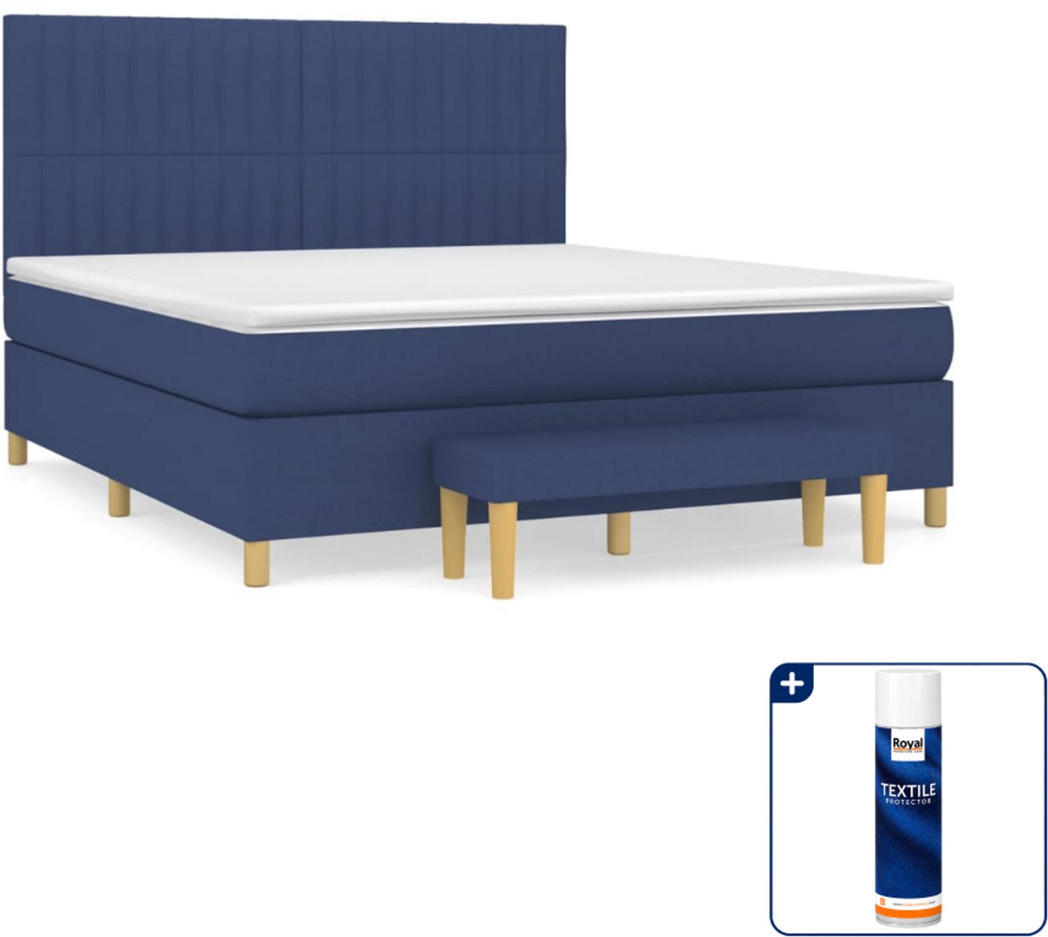 vidaXL Boxspring Kingsize - 180 x 200 cm - blauw - Inclusief textielbeschermer 500 ml