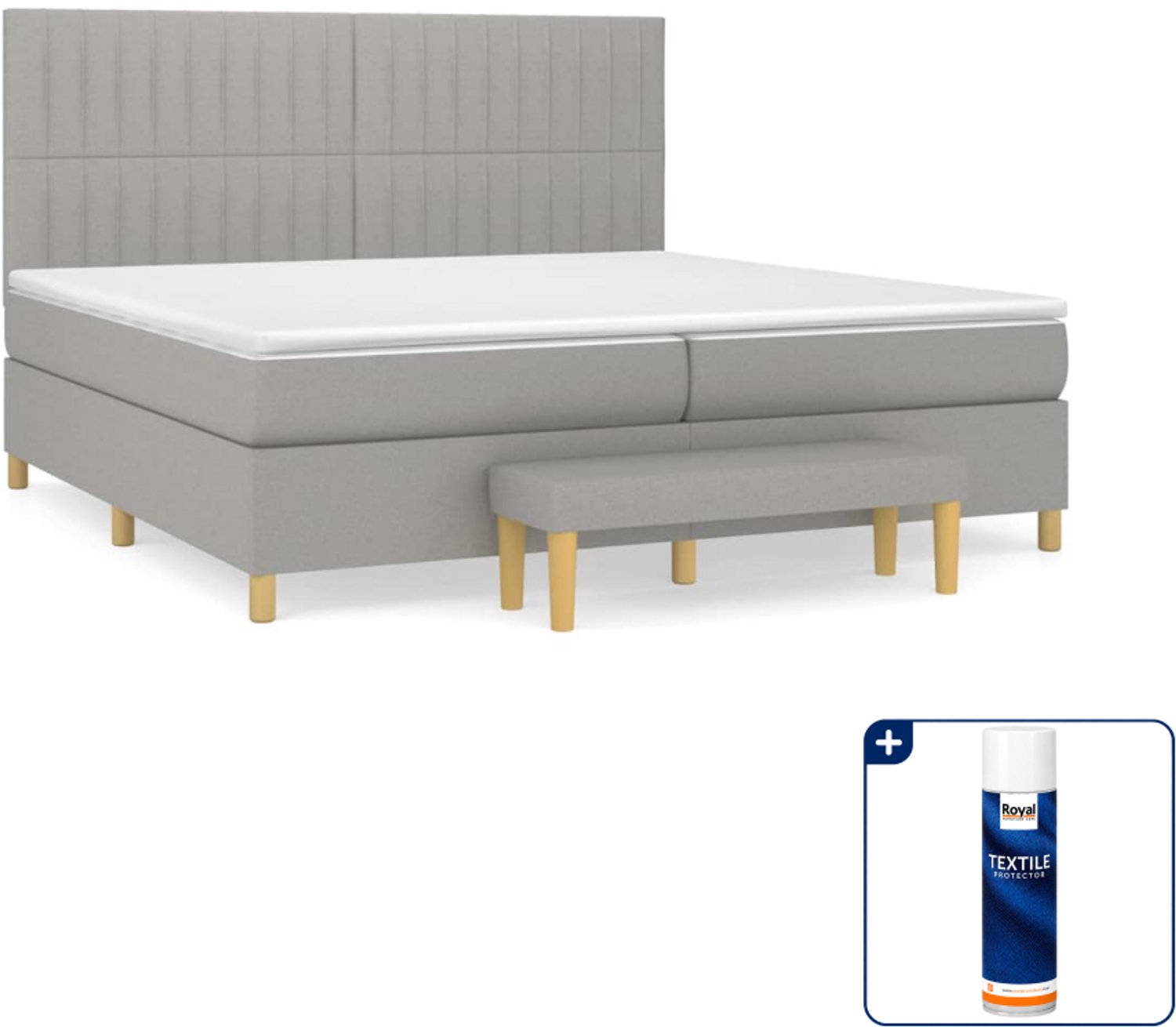 vidaXL boxspring met matras en bankje - 200 x 200 cm - lichtgrijs - Inclusief textielbeschermer 500 ml