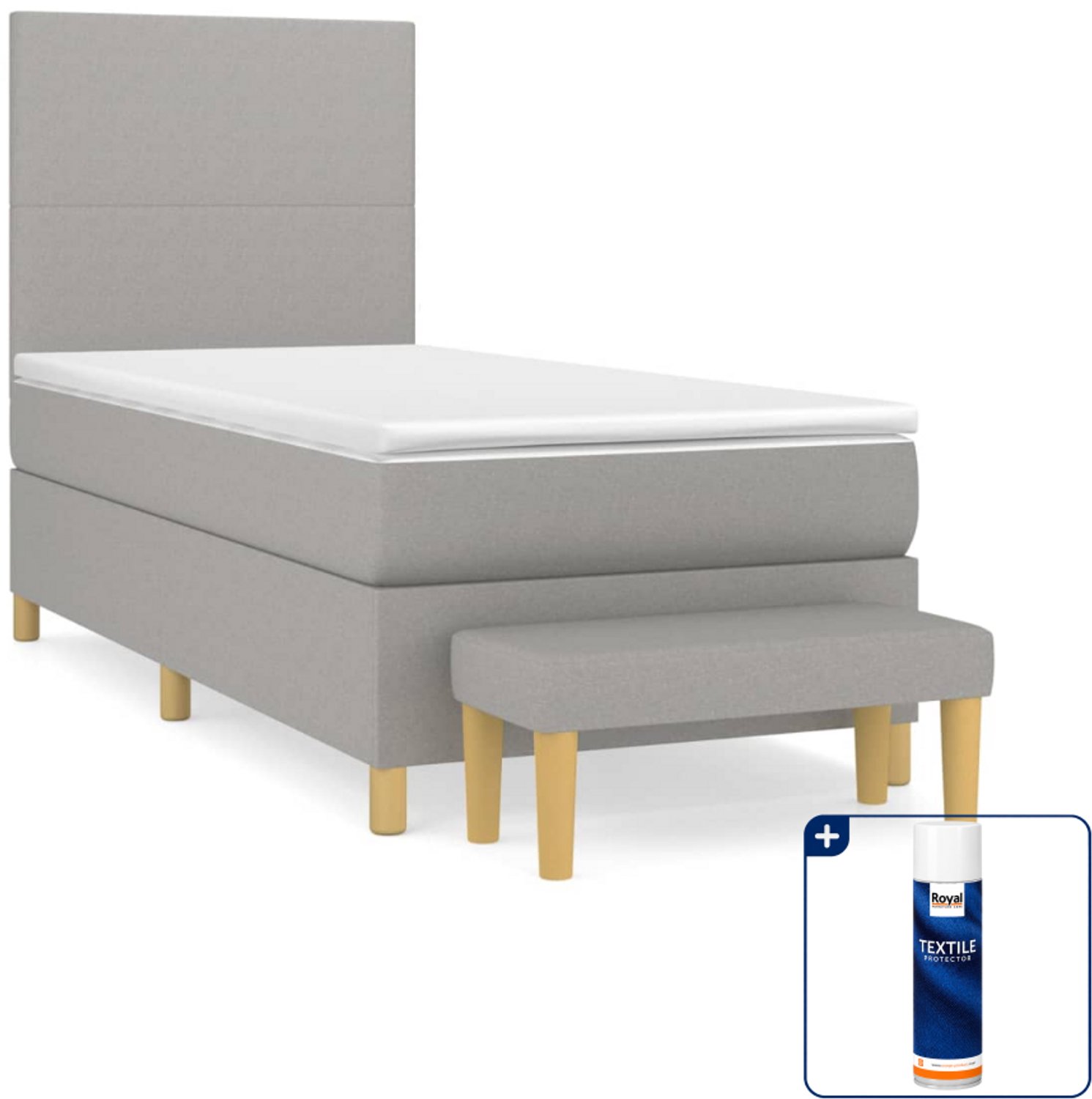 vidaXL boxspring met matras en bankje - 90 x 200 cm - lichtgrijs - Inclusief textielbeschermer 500 ml
