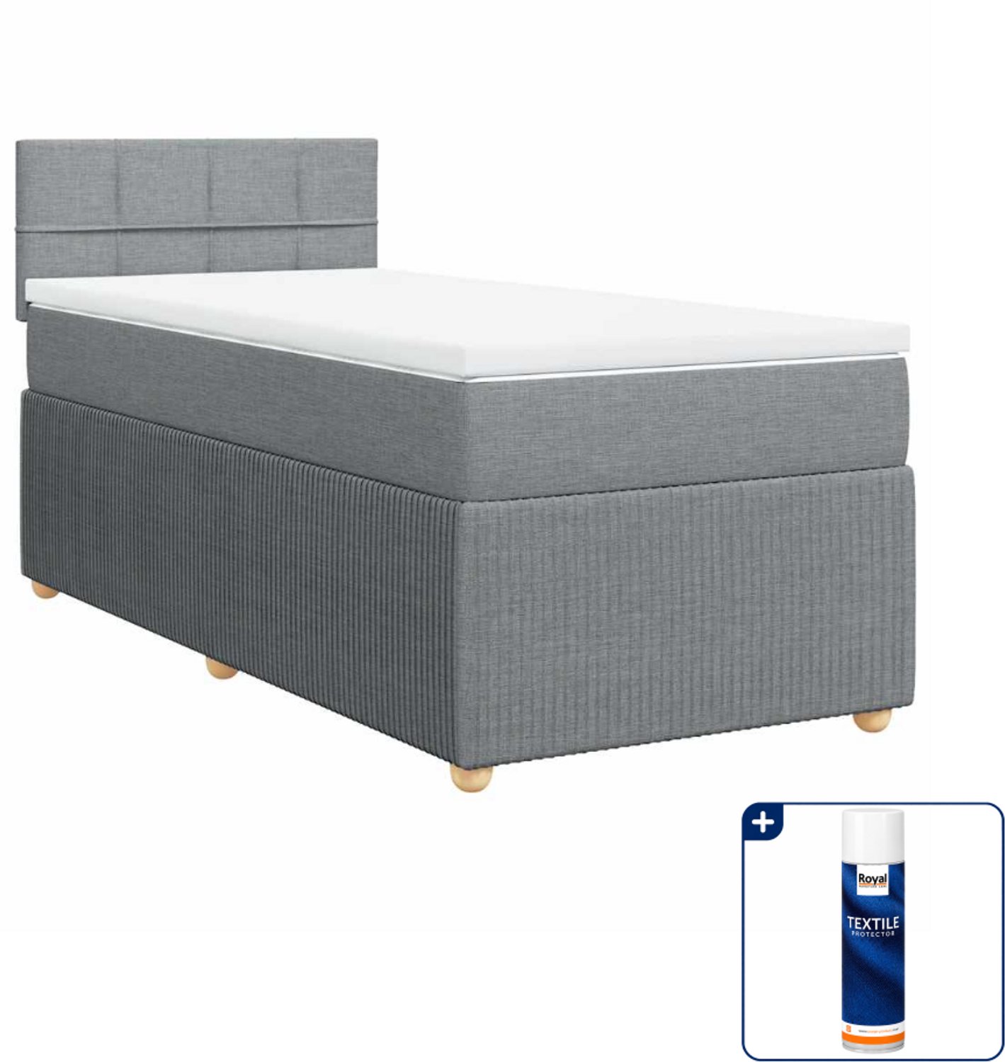 vidaXL Boxspring - 90 x 200 cm - stof - lichtgrijs - Inclusief textielbeschermer 500 ml