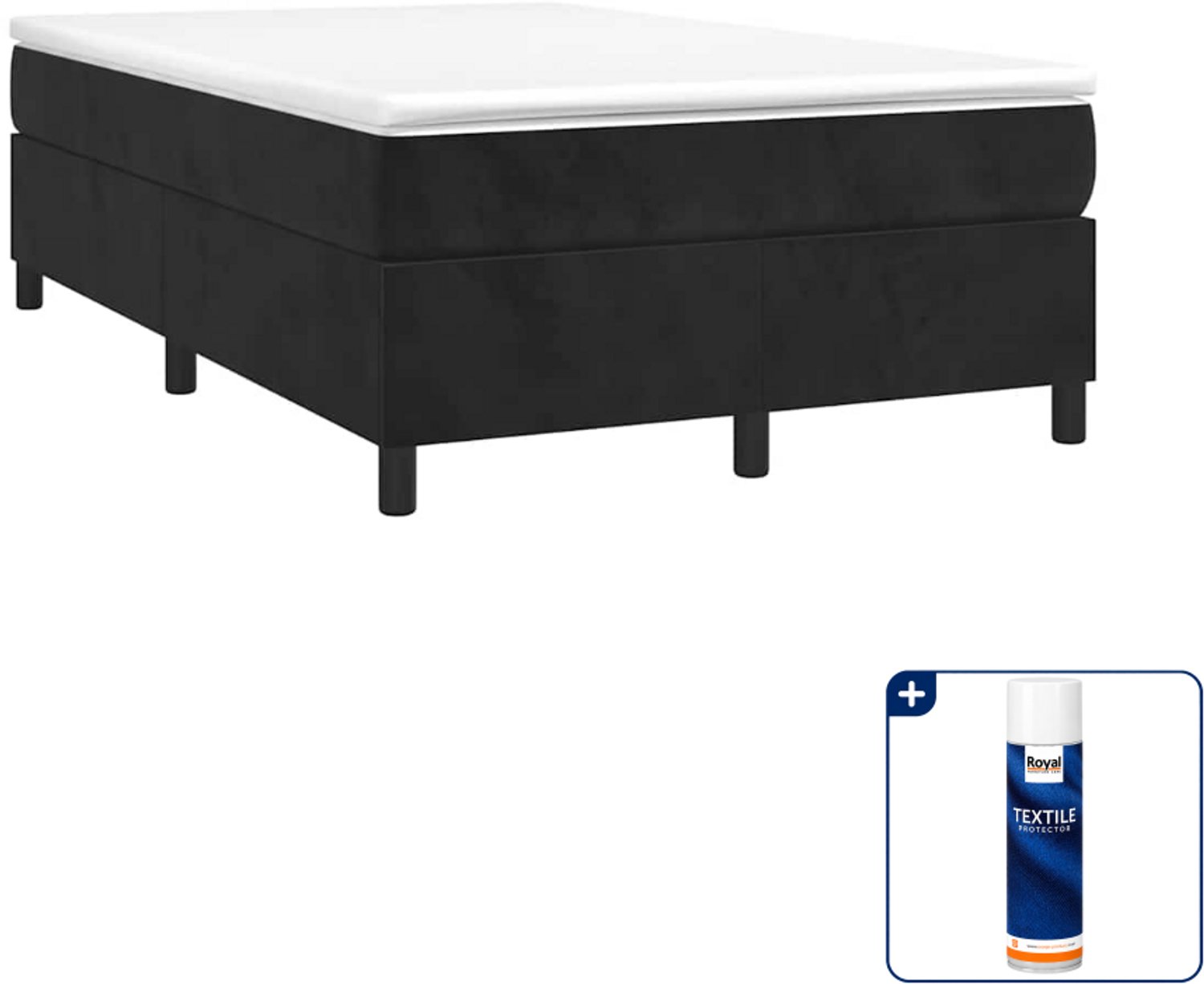 vidaXL boxspring met matras - 120 x 190 cm - fluweel - zwart - Inclusief textielbeschermer 500 ml