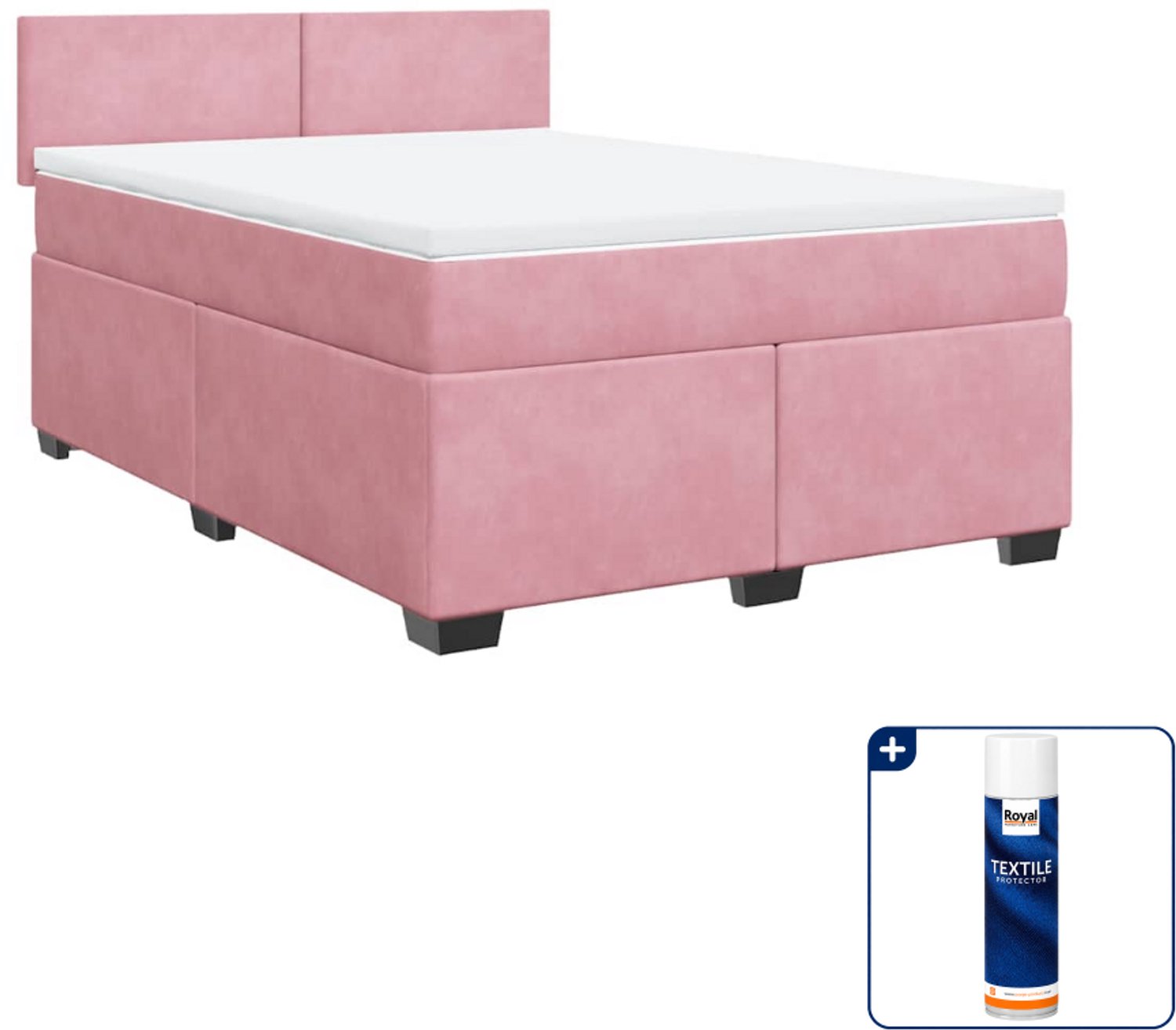 vidaXL boxspring met matras - 140 x 190 cm - roze - Inclusief textielbeschermer 500 ml