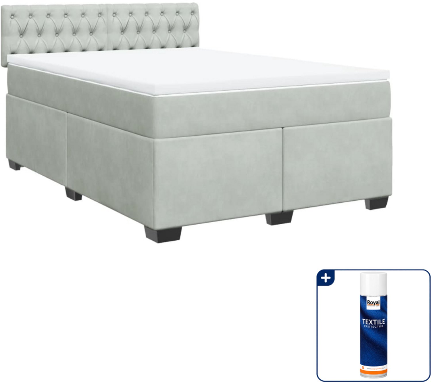 vidaXL Boxspring Queensize - 160 x 200 cm - fluweel - lichtgrijs - Inclusief textielbeschermer 500 ml