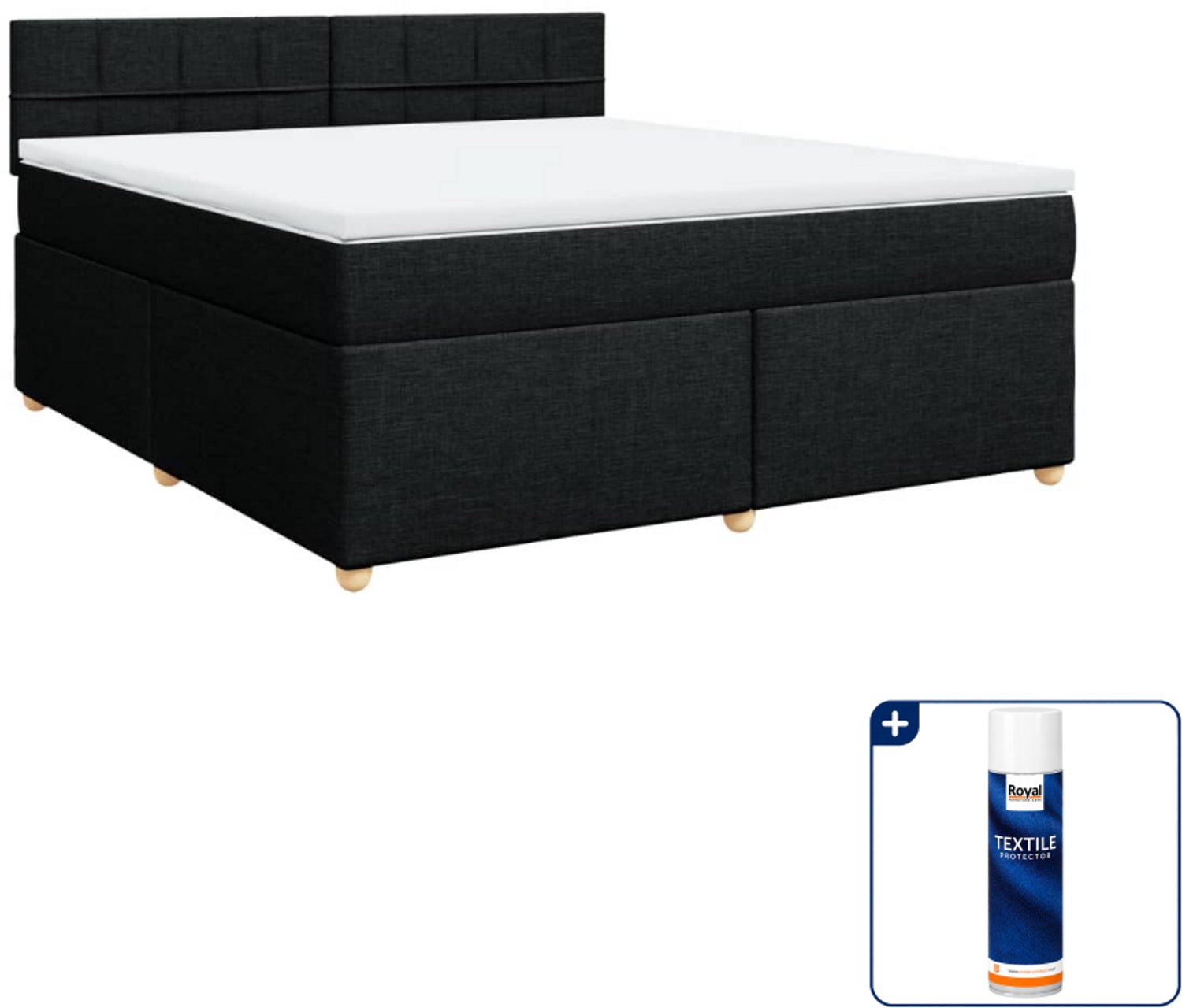 vidaXL Kingsize boxspring met matras - 180 x 200 cm - zwart - Inclusief textielbeschermer 500 ml