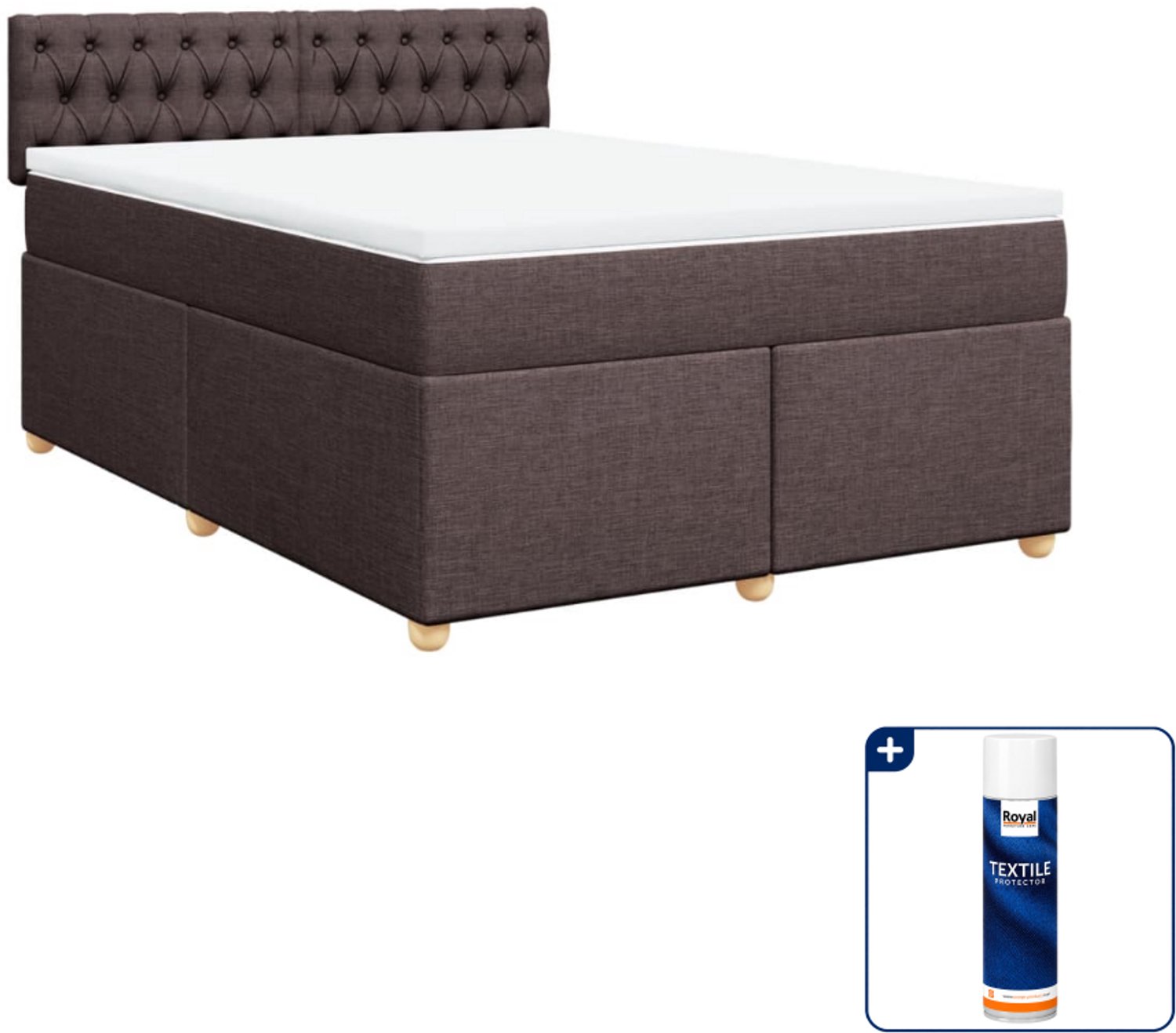 vidaXL Boxspring met matras - 140 x 190 cm - donkerbruin - Inclusief textielbeschermer 500 ml