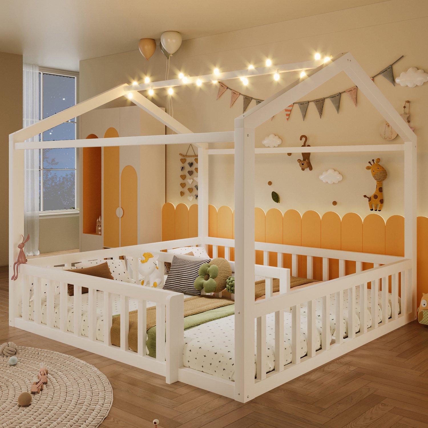 Zubaliya Bedframe - 90 x 190 / 180 x 190 cm - Wit - grenenhout - LED-verlichting