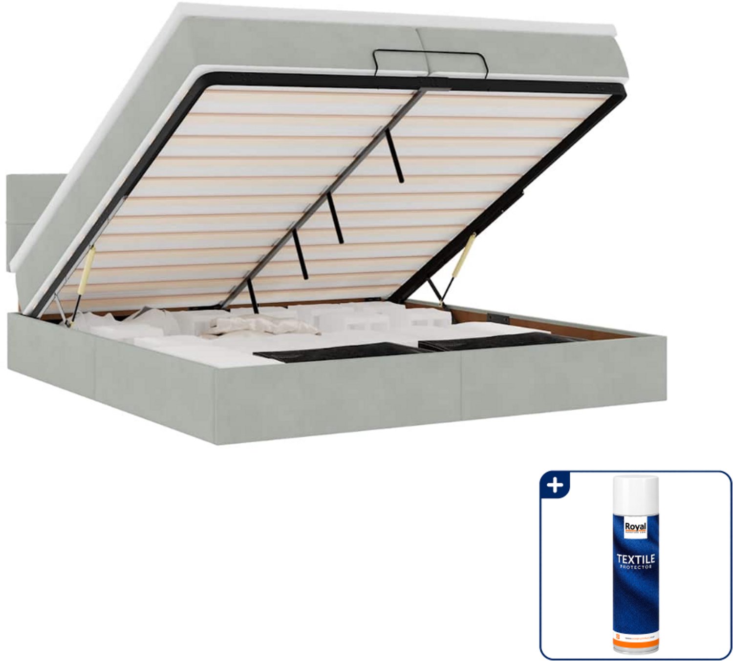 vidaXL Super kingsize bed - 200 x 200 cm - fluweel - lichtgrijs - Inclusief textielbeschermer 500 ml