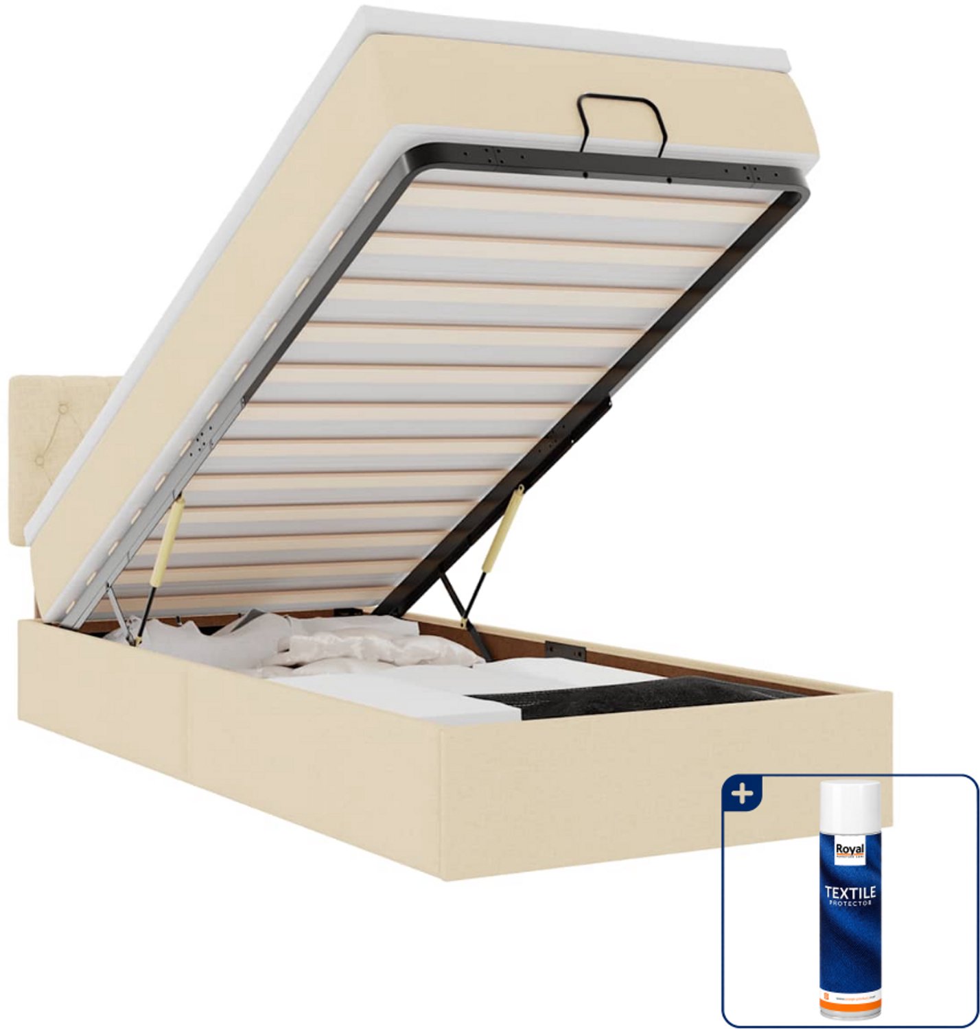 vidaXL bed met matras 90 x 200 cm - stof - crèmekleurig - Inclusief textielbeschermer 500 ml Grijs