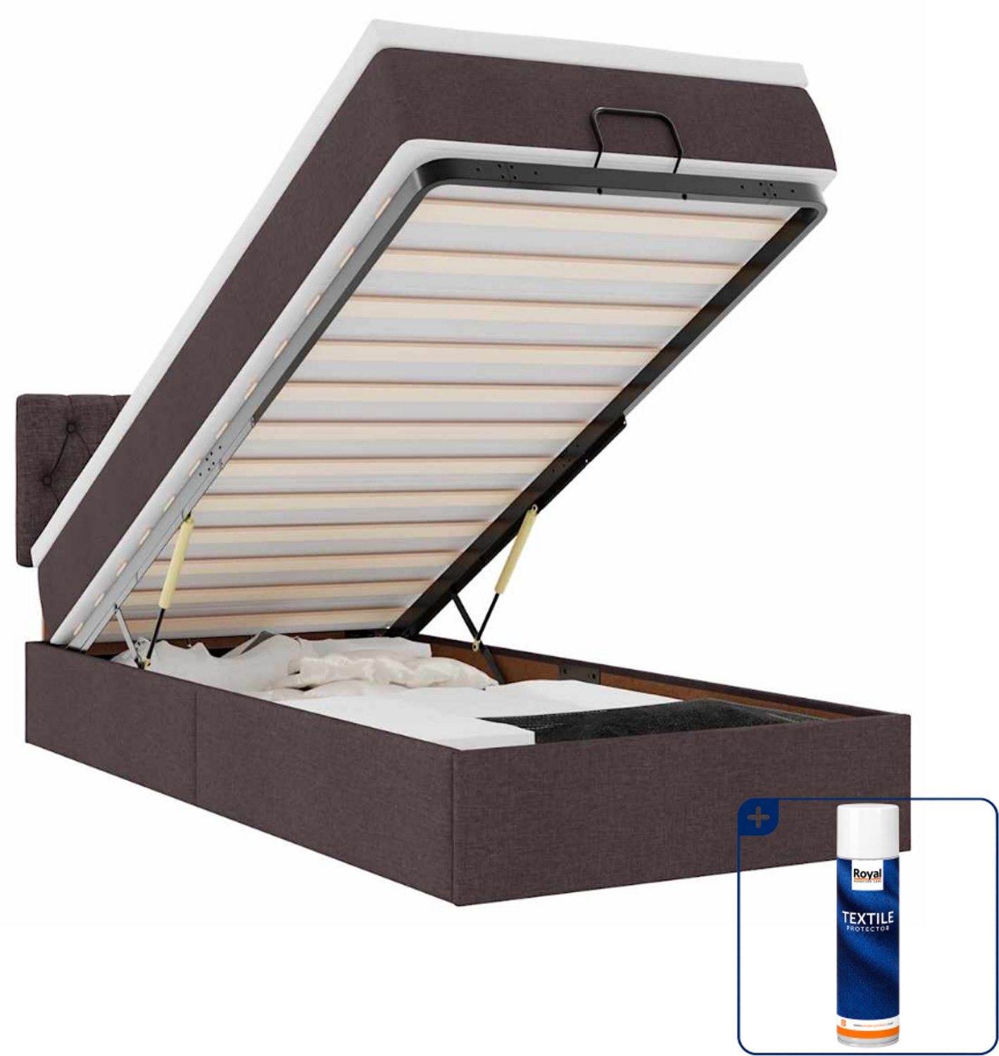 vidaXL ottoman bed met matras 90 x 190 cm - stof - donkerbruin - Inclusief textielbeschermer 500 ml Blauw