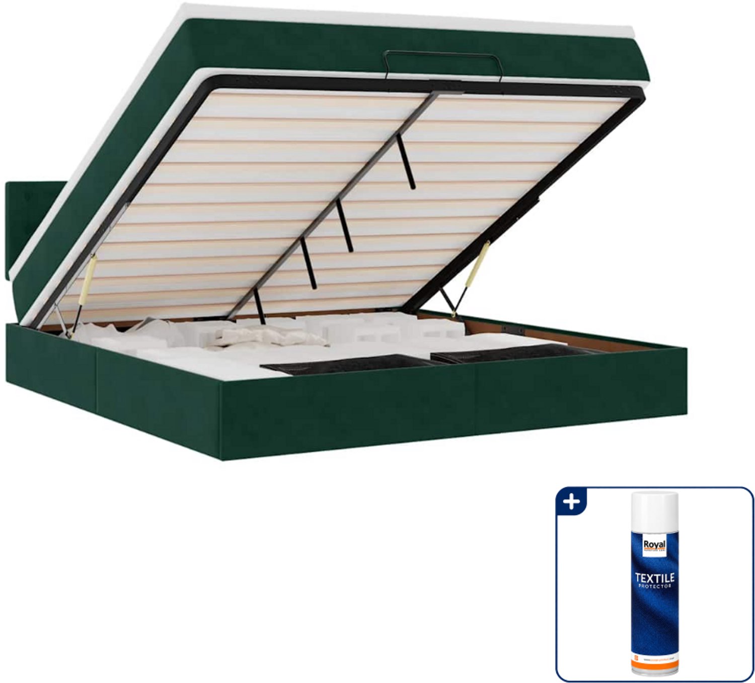 vidaXL queensize ottoman bed met matras - fluweel - donkergroen - Inclusief textielbeschermer 500 ml Grijs