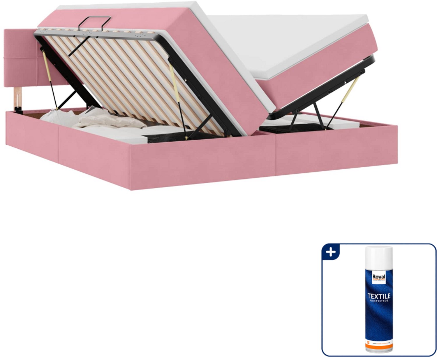 vidaXL 2-delig bed met opbergruimte - 90 x 200 cm - fluweel - roze - Inclusief textielbeschermer 500 ml Lichtgrijs