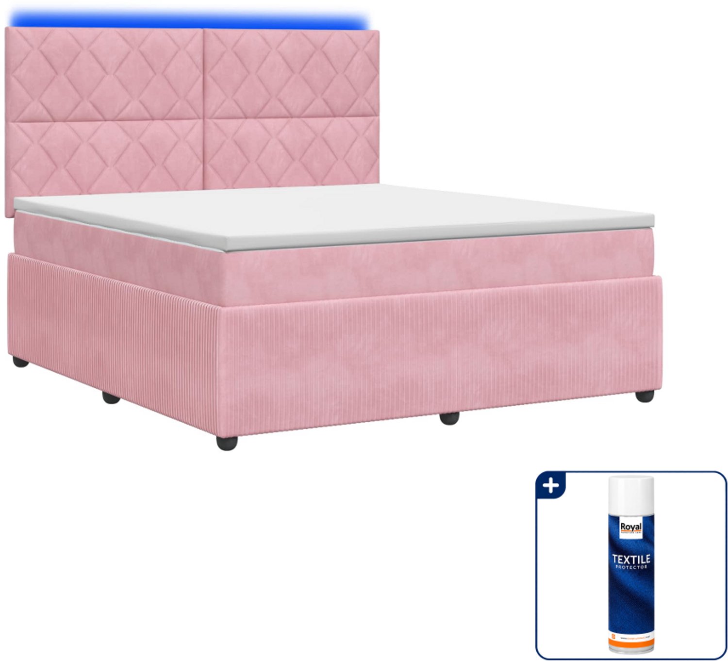 vidaXL Queensize LED boxspringbed - 160 x 200 cm - roze - Inclusief textielbeschermer 500 ml