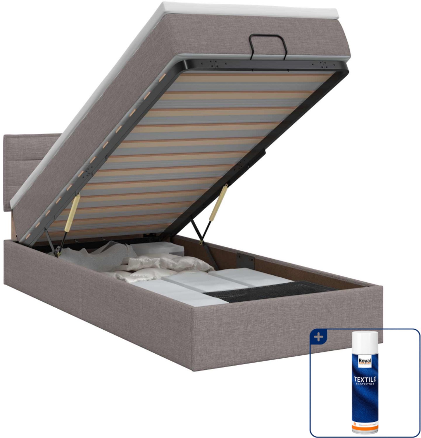 vidaXL ottoman bed met matras - 90 x 200 cm - stof - taupe - Inclusief textielbeschermer 500 ml