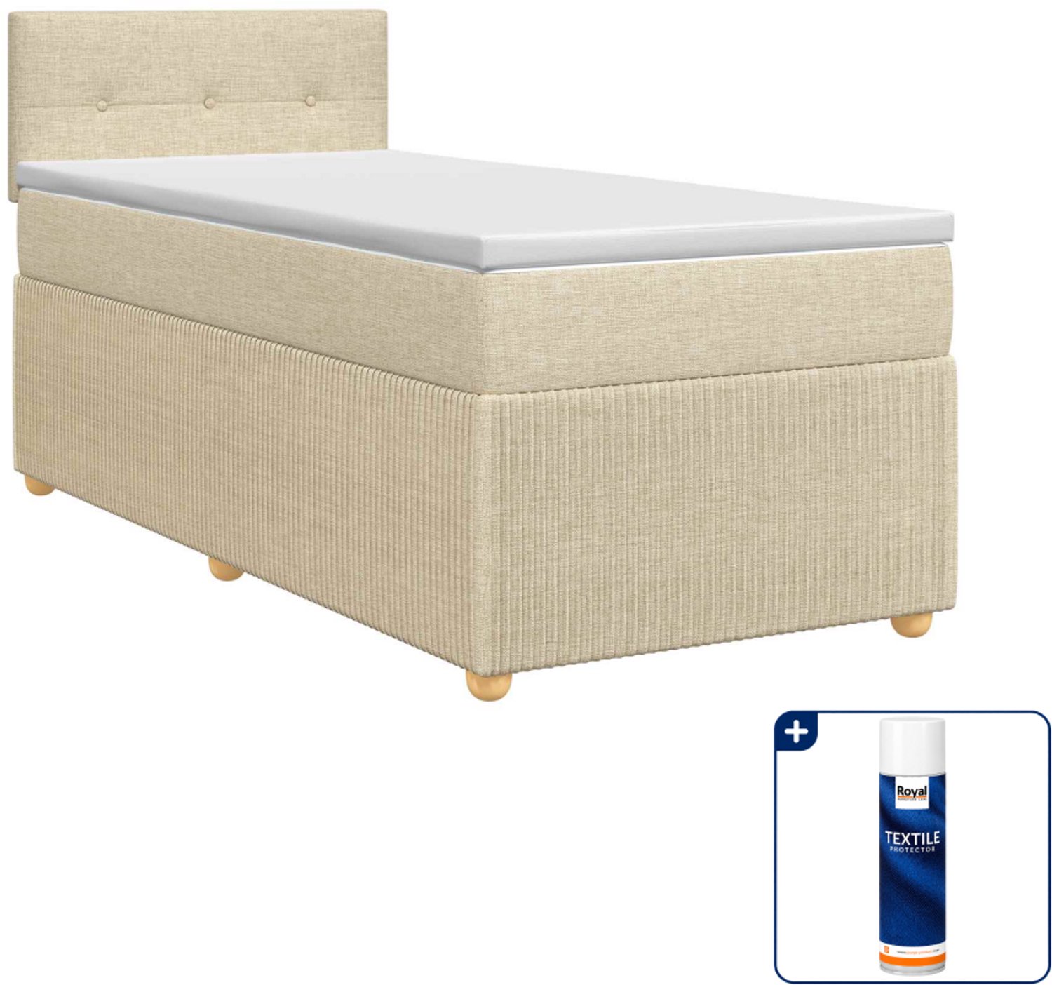 vidaXL boxspringbed - 90 x 190 cm - stof - crèmekleurig - Inclusief textielbeschermer 500 ml