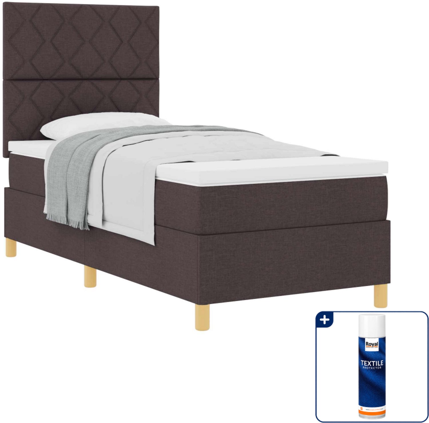 vidaXL boxspringbed - 100 x 200 cm - stof - donkerbruin - Inclusief textielbeschermer 500 ml