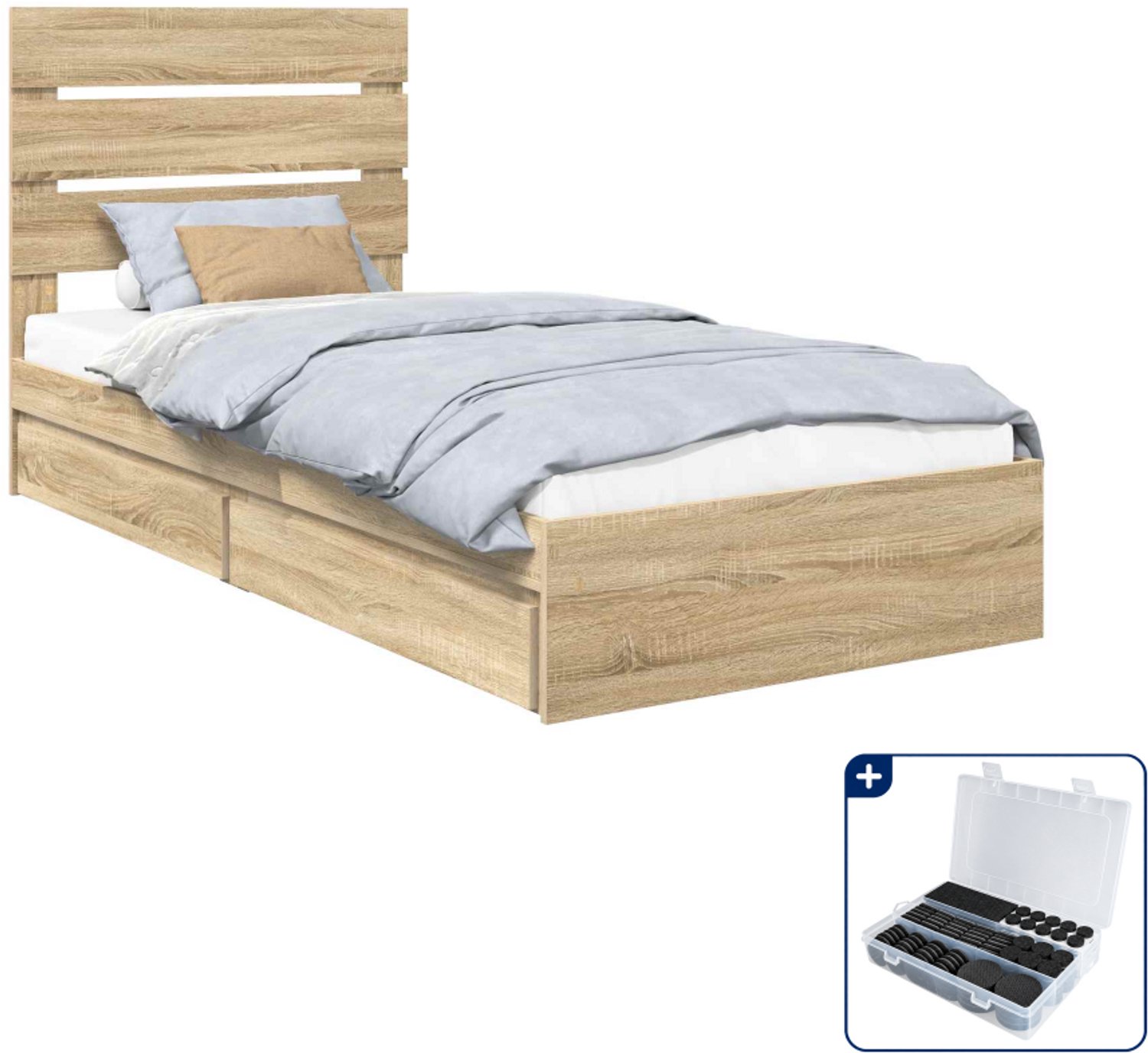 vidaXL bedframe - 100 x 200 cm - bewerkt hout - sonoma eiken - Inclusief antikrasvilt 177-delig Zwart