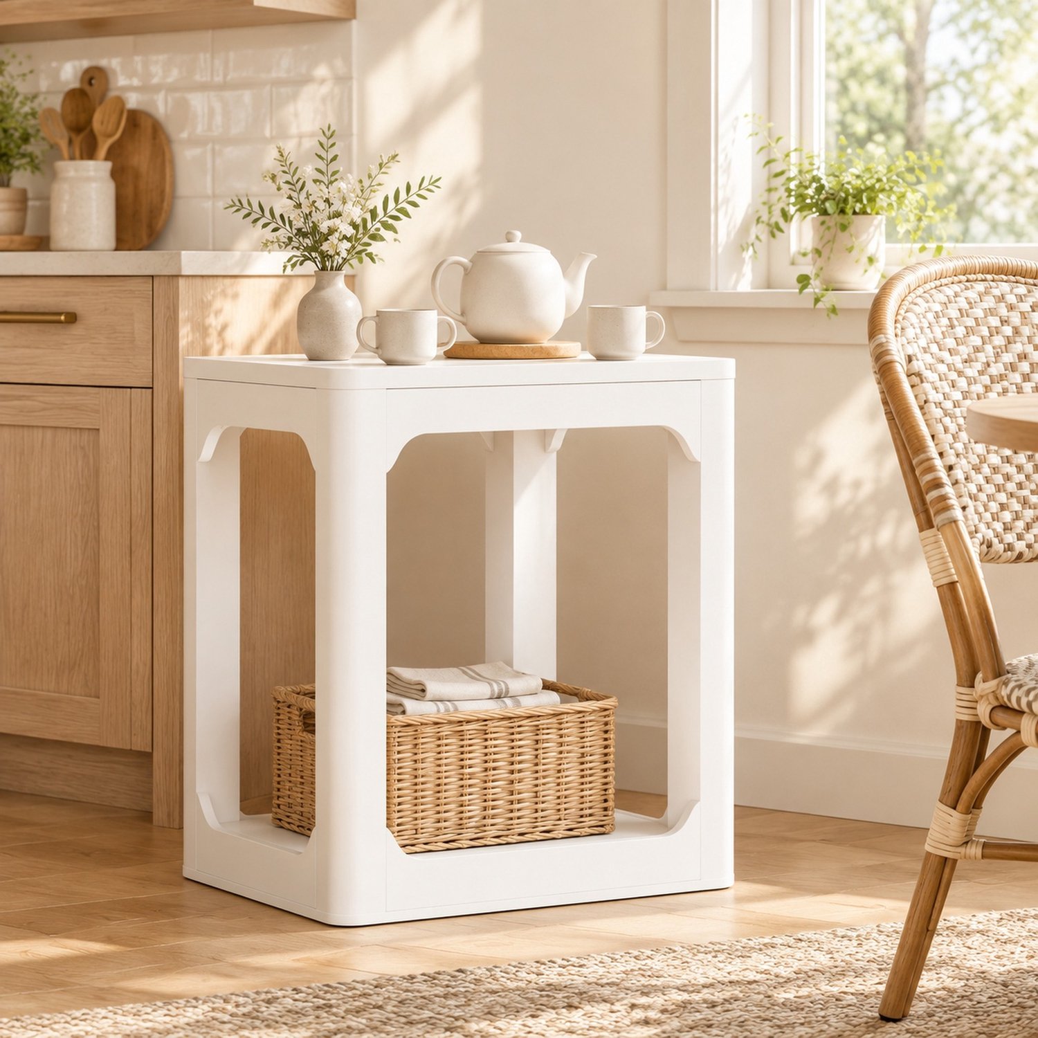 Wishdor Bijzettafels set van 2 - Twee niveaus met extra opbergruimte - Afgeronde hoeken - Modern en minimalistisch - Voor woonkamer slaapkamer en kantoor - MDF - Wit - 50 x 40 x 60 cm