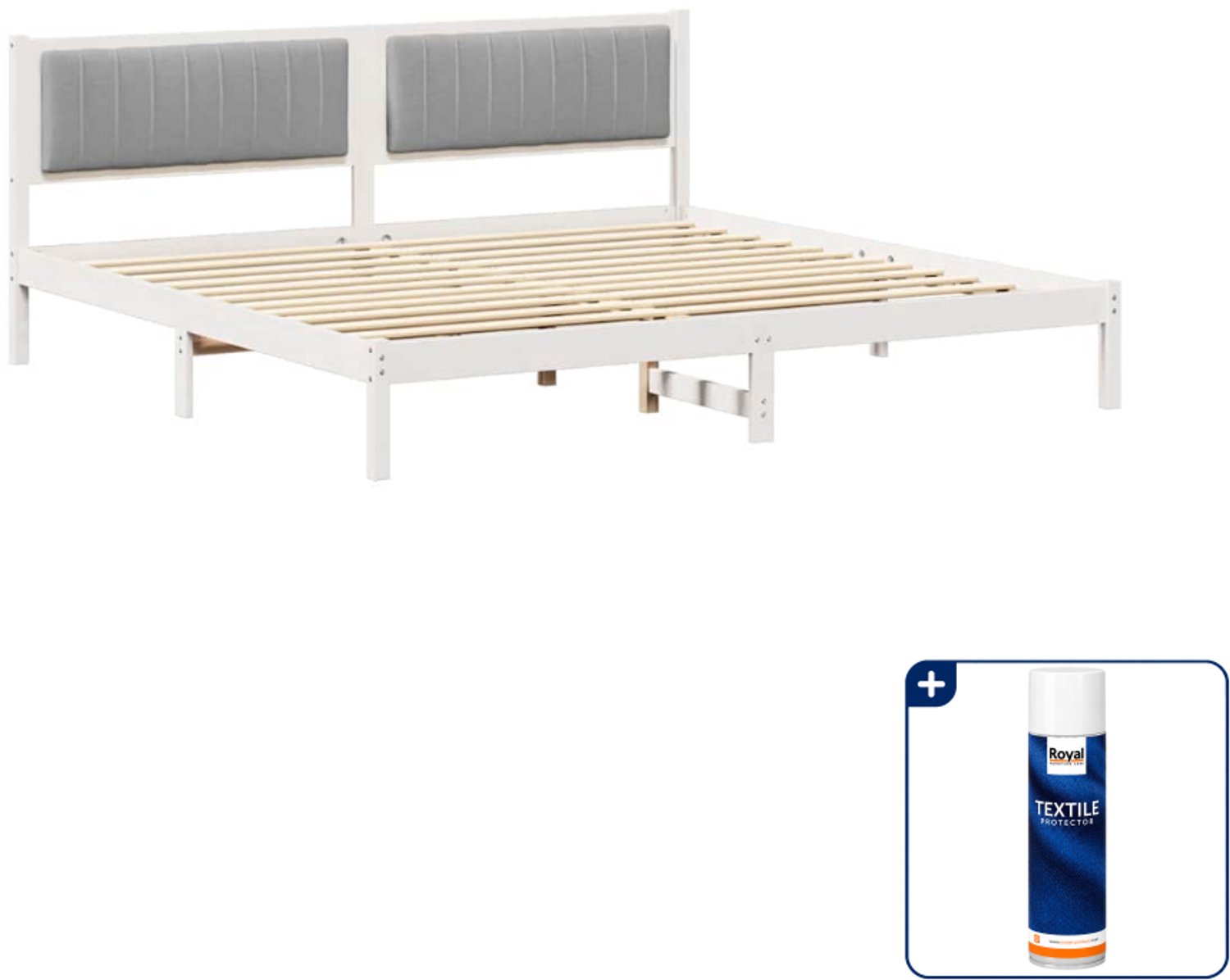 vidaXL Bedframe - 200 x 200 cm - massief grenenhout - lichtgrijs - Inclusief textielbeschermer 500 ml Roze