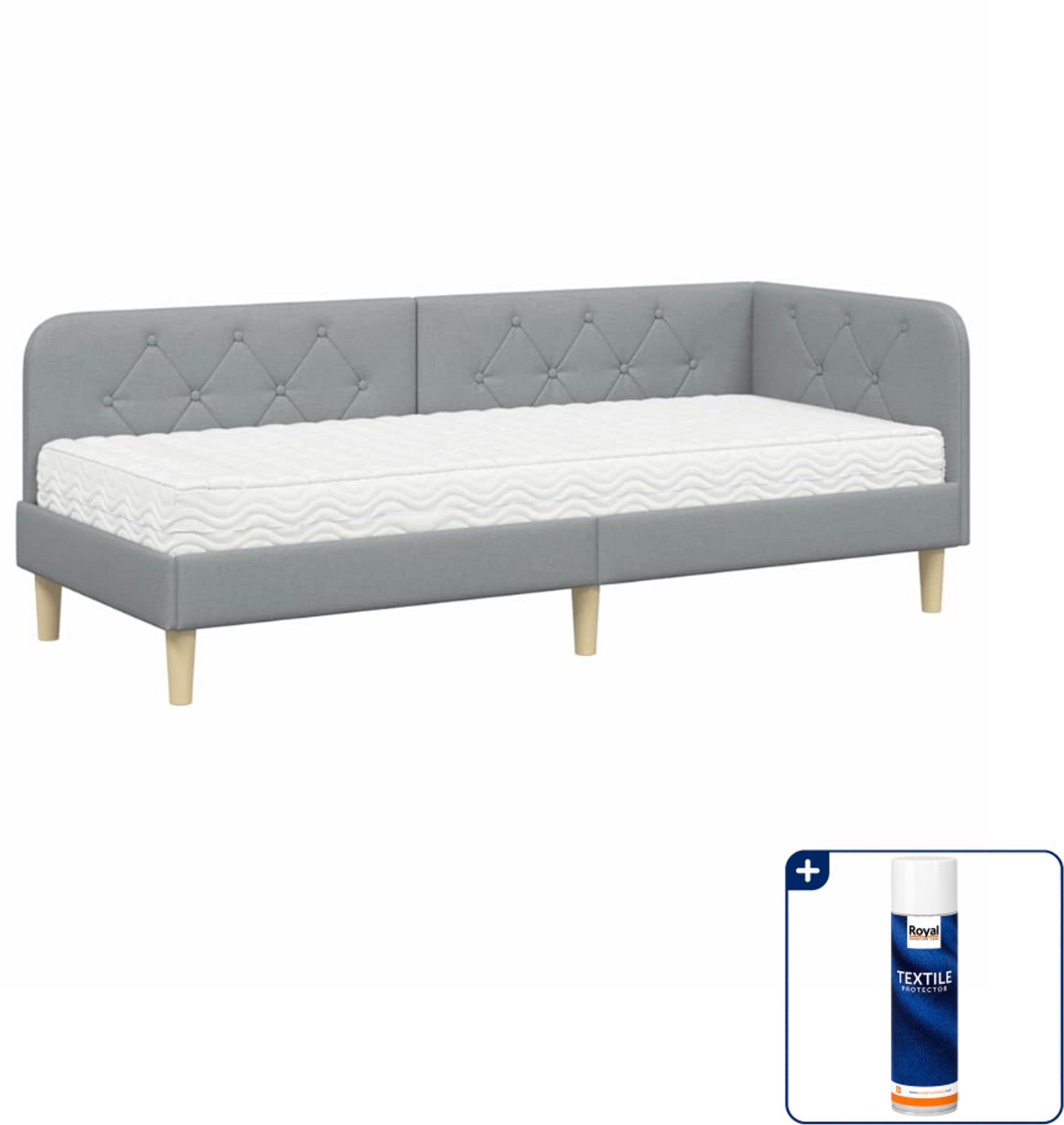 vidaXL hoekbed met matras - 80 x 200 cm - stof - lichtgrijs - Inclusief textielbeschermer 500 ml Blauw