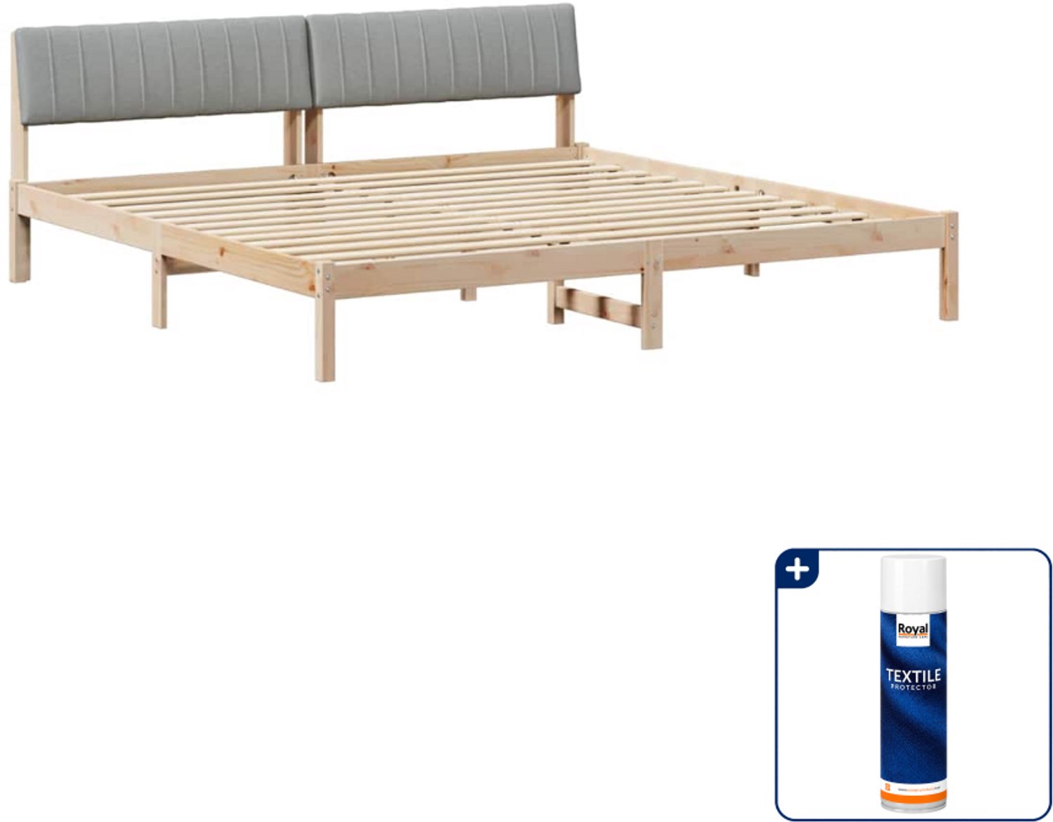vidaXL Bedframe - 200 x 200 cm - massief grenenhout - bruin en lichtgrijs - Inclusief textielbeschermer 500 ml