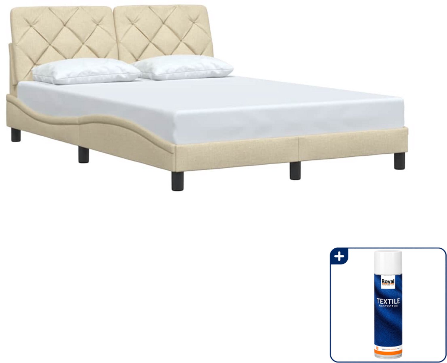 vidaXL bedframe - 140 x 190 cm - stof - crème - Inclusief textielbeschermer 500 ml Wit