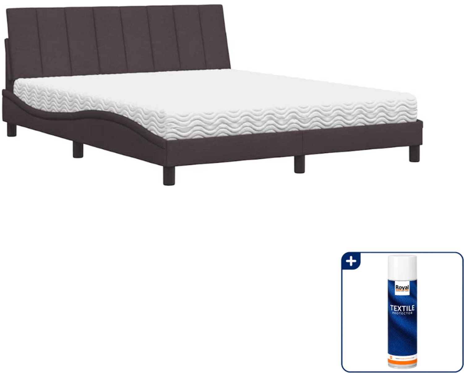 vidaXL Hanko bed met matras - Queensize - 160 x 200 cm - donkerbruin - Inclusief textielbeschermer 500 ml Grijs