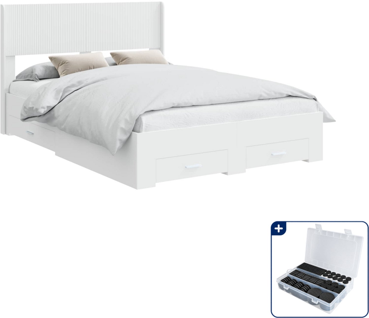 vidaXL bedframe met opbergruimte - Queensize - 160 x 200 cm - wit - Inclusief antikrasvilt 177-delig