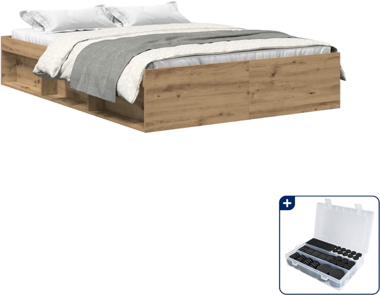 vidaXL bedframe - 120 x 190 cm - bewerkt hout - artisan eiken - Inclusief antikrasvilt 177-delig Bruin