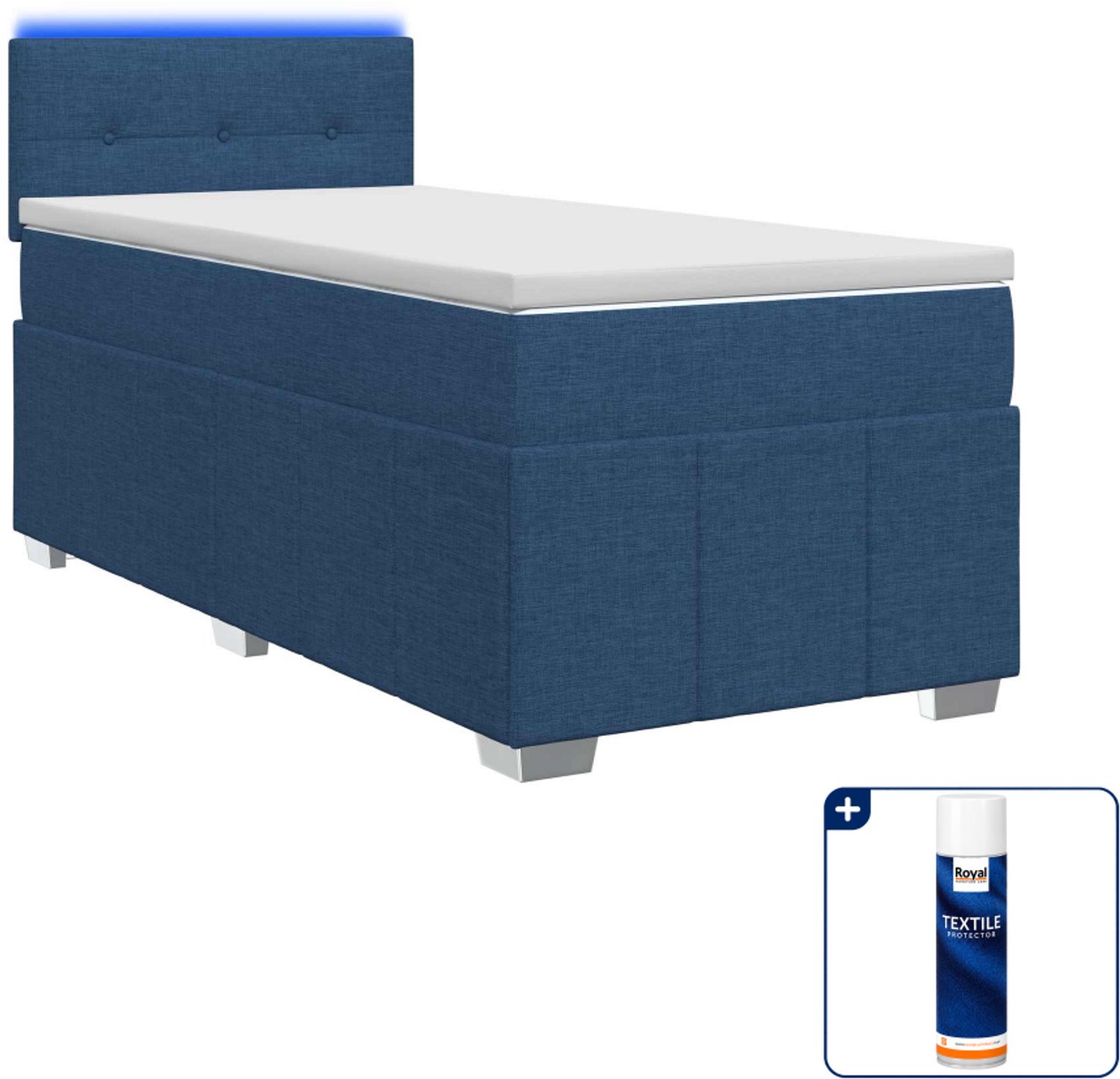 vidaXL Boxspringbed met matras - 100 x 200 cm - blauw - Inclusief textielbeschermer 500 ml