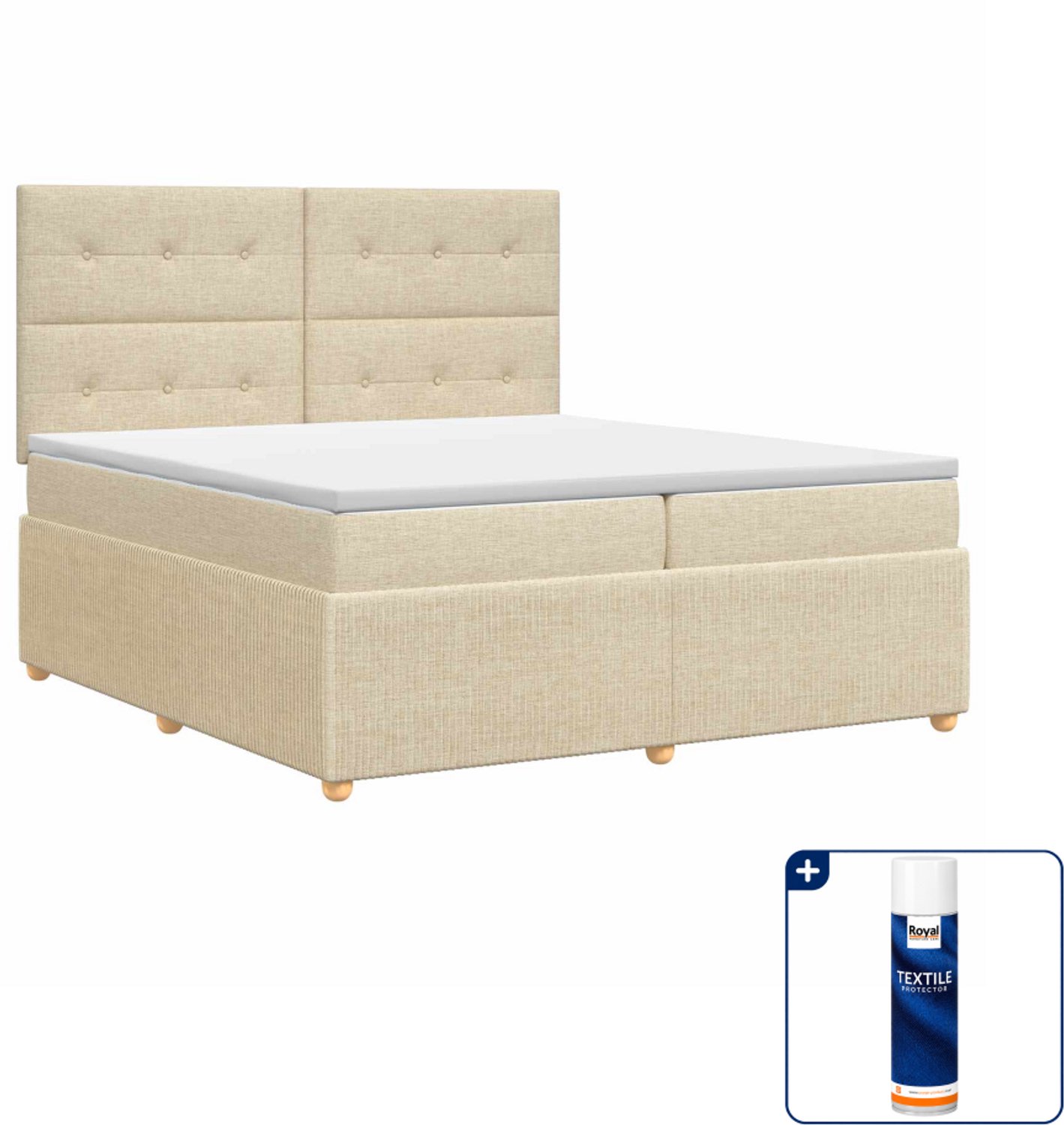 vidaXL boxspringbed - 200 x 200 cm - stof - crèmekleurig - Inclusief textielbeschermer 500 ml