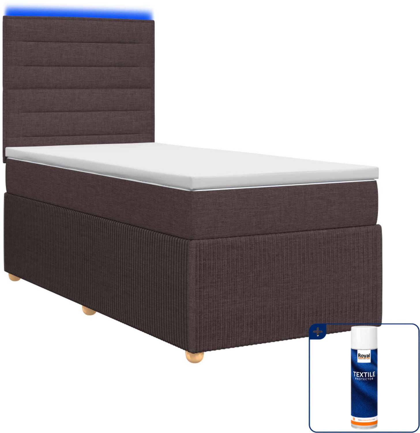vidaXL LED boxspringbed - 90 x 200 cm - donkerbruin - Inclusief textielbeschermer 500 ml