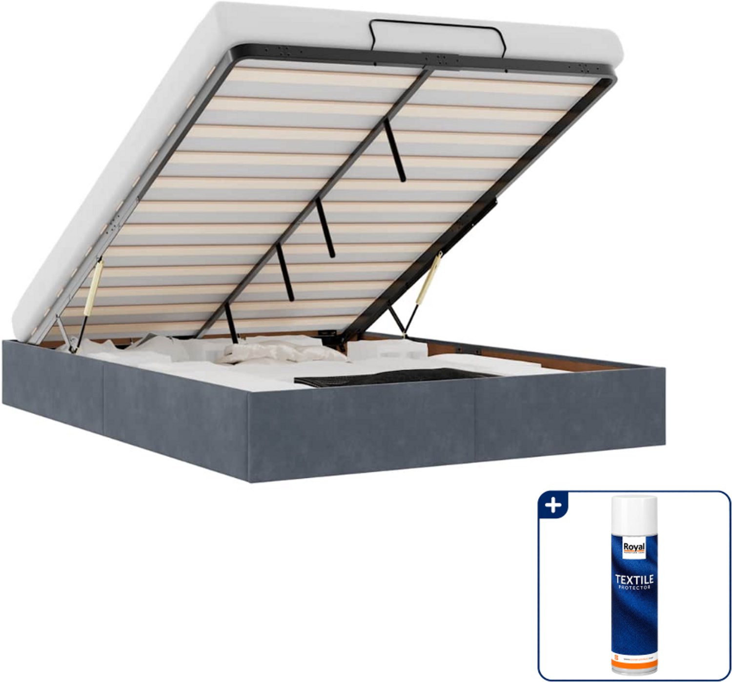 vidaXL ottoman bedframe - Small double - 140 x 200 cm - donkergrijs - Inclusief textielbeschermer 500 ml